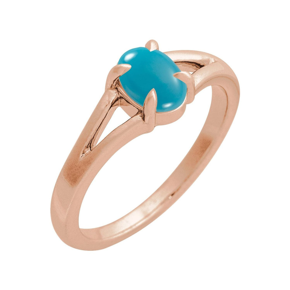 Sapphire Row Natural Gemstone Claw-Prong Cabochon Ring - Turquoise, 14K Rose Gold, Oval 7 × 5 mm
