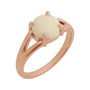 Sapphire Row Natural Gemstone Claw-Prong Cabochon Ring - White Opal, 14K Rose Gold, Round 8 mm