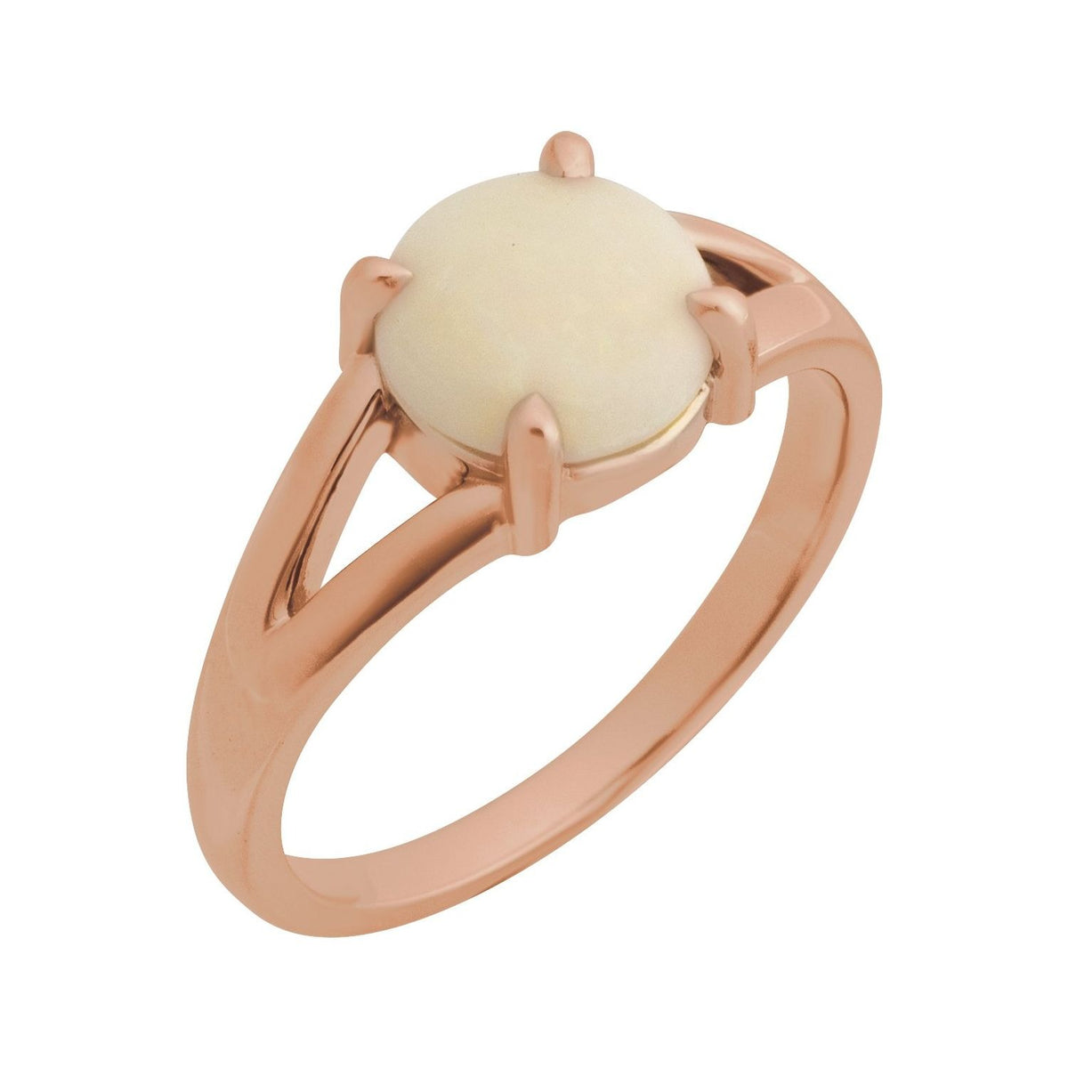 Sapphire Row Natural Gemstone Claw-Prong Cabochon Ring - White Opal, 14K Rose Gold, Round 8 mm