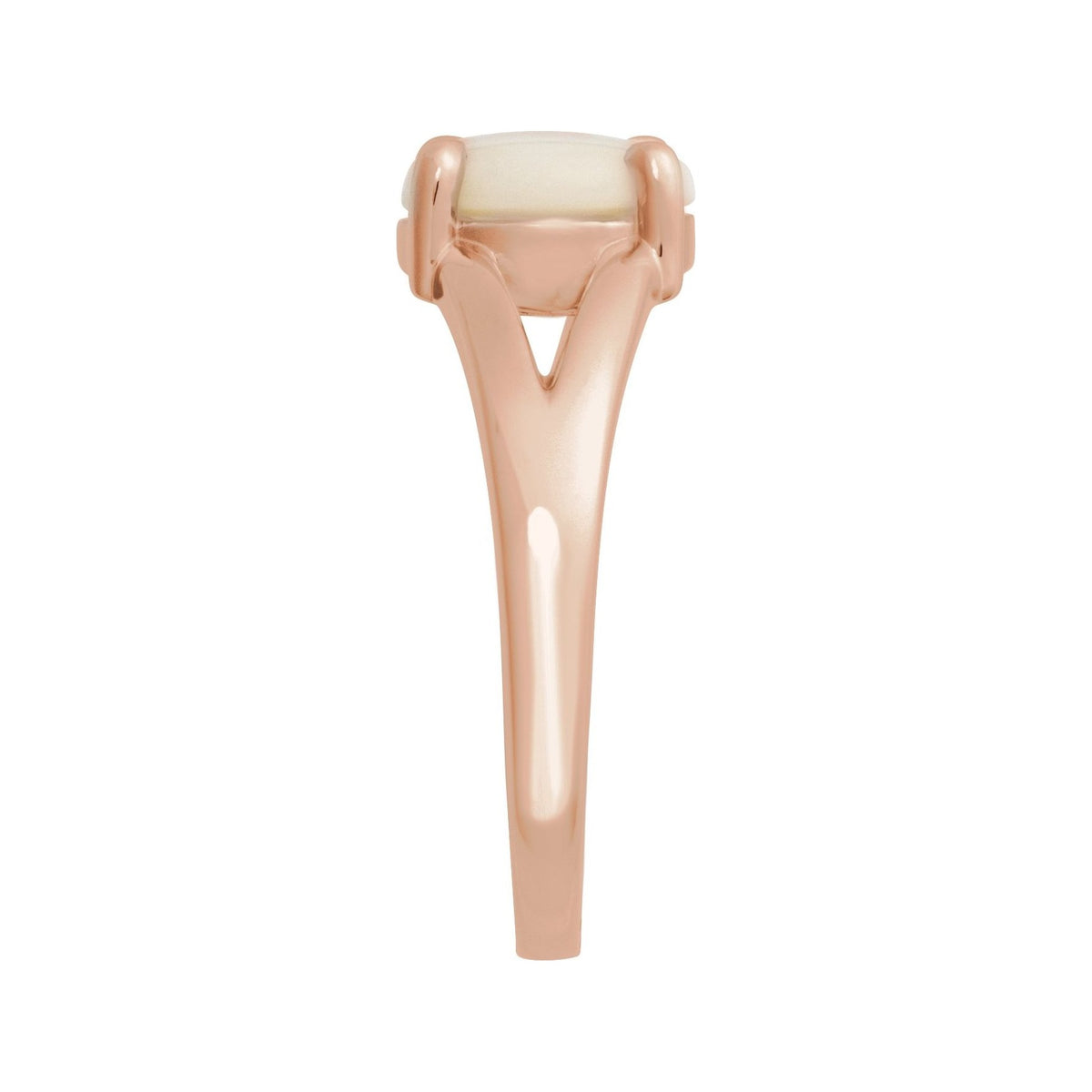 Sapphire Row Natural Gemstone Claw-Prong Cabochon Ring - White Opal, 14K Rose Gold, Round 8 mm (view 3)