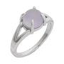 Sapphire Row Natural Gemstone Claw-Prong Cabochon Ring - Chalcedony, Platinum, Round 8 mm