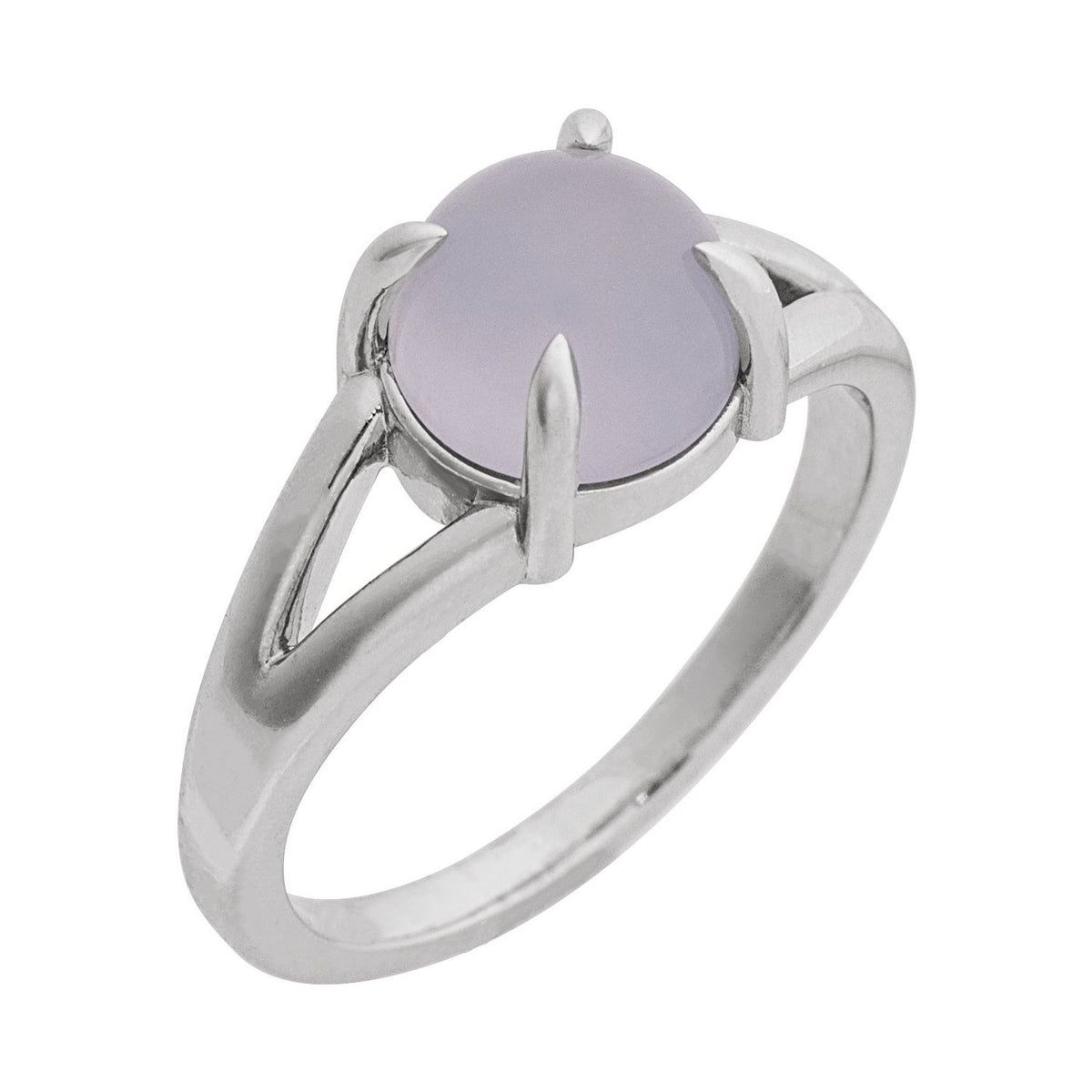 Sapphire Row Natural Gemstone Claw-Prong Cabochon Ring - Chalcedony, Platinum, Round 8 mm