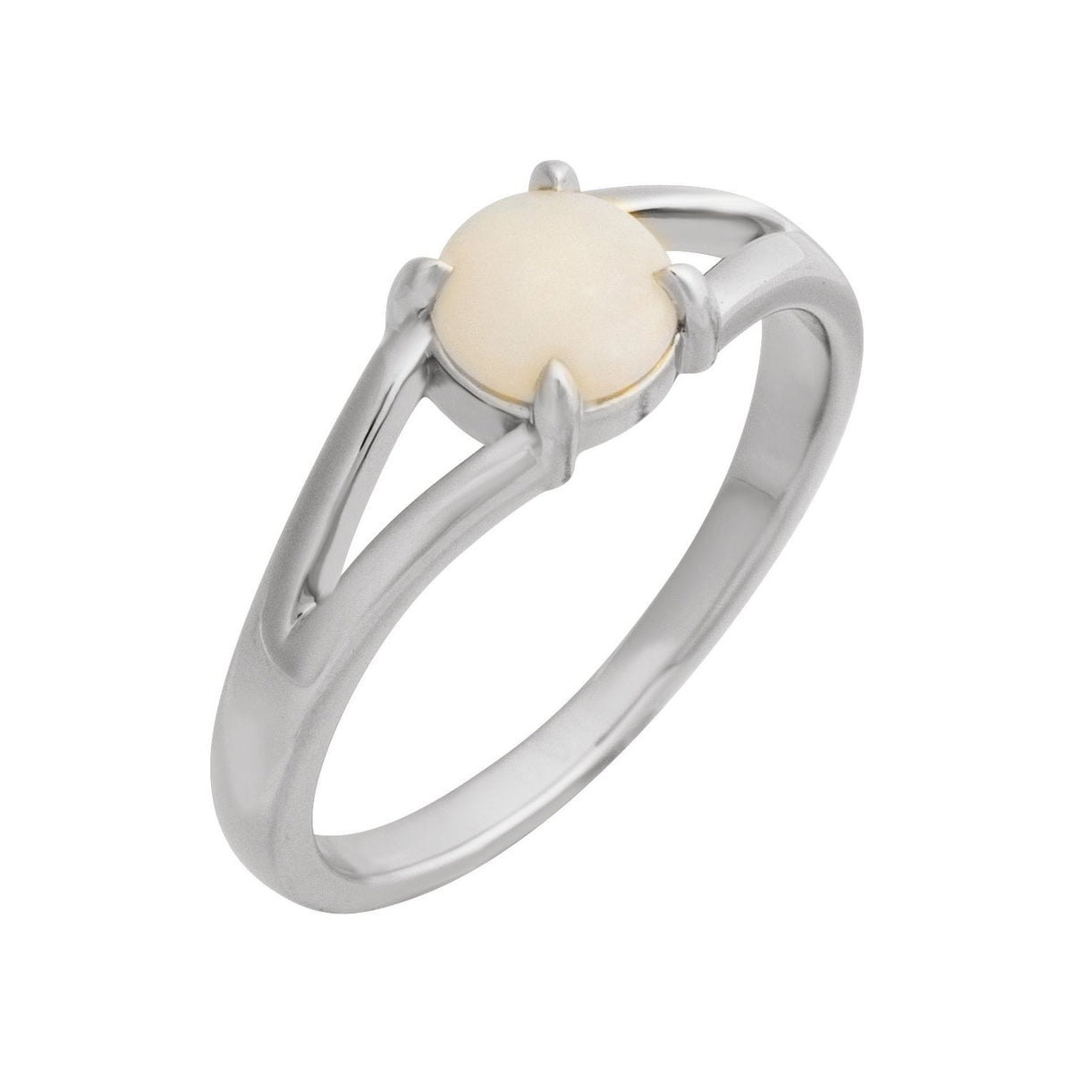 Sapphire Row Natural Gemstone Claw-Prong Cabochon Ring - White Opal, Platinum, Round 6 mm