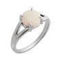 Sapphire Row Natural Gemstone Claw-Prong Cabochon Ring - White Opal, Platinum, Round 8 mm