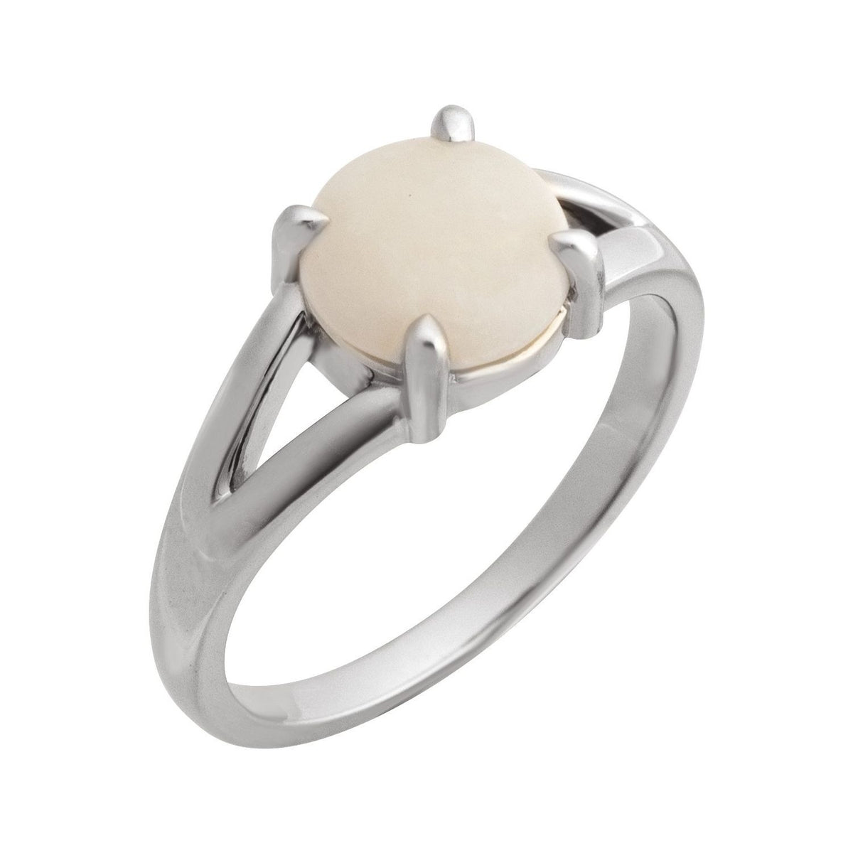 Sapphire Row Natural Gemstone Claw-Prong Cabochon Ring - White Opal, Platinum, Round 8 mm