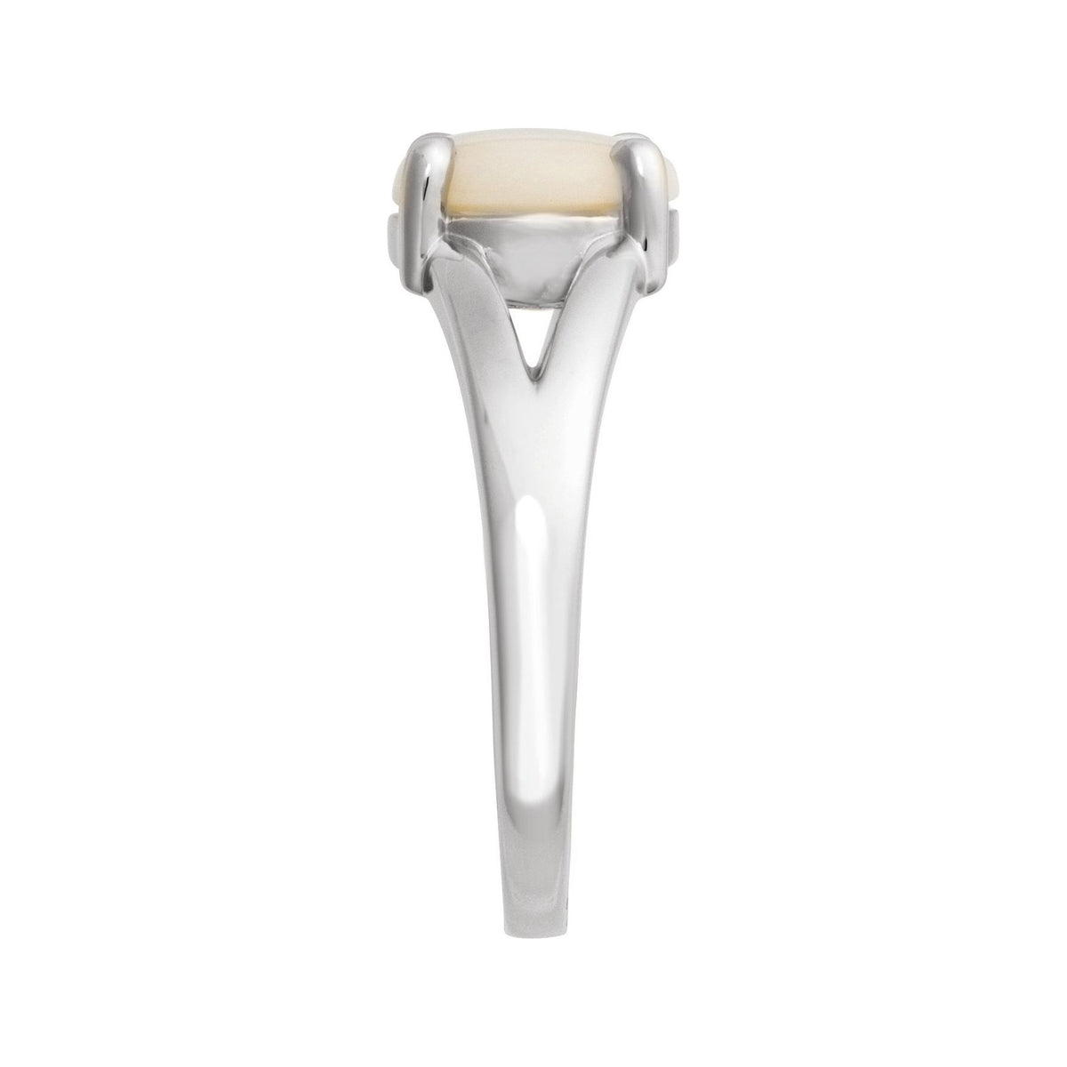 Sapphire Row Natural Gemstone Claw-Prong Cabochon Ring - White Opal, Platinum, Round 8 mm (view 3)