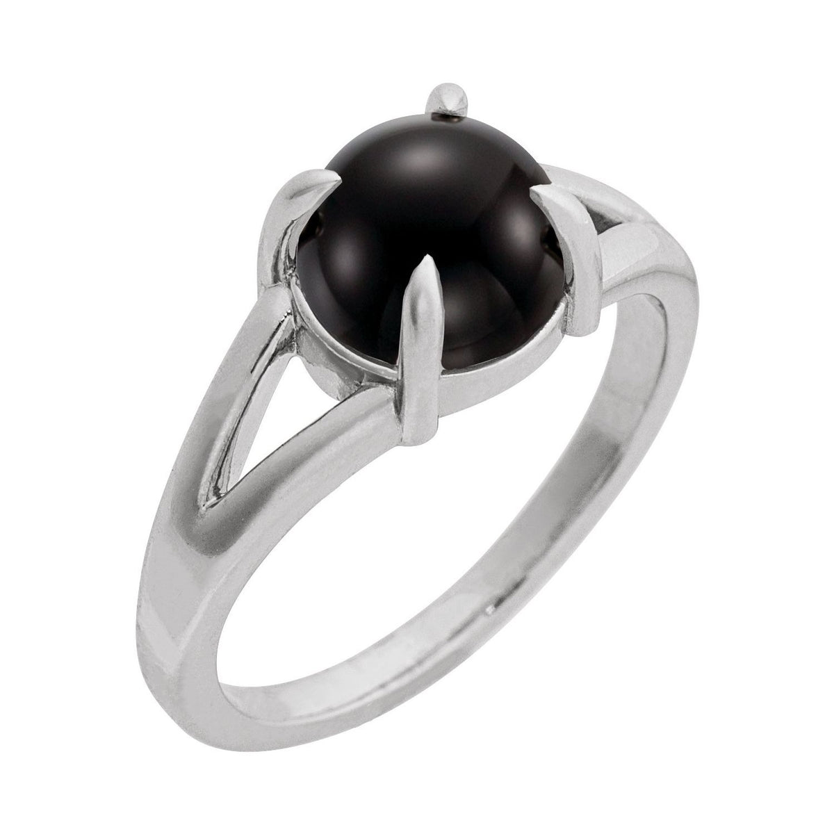 Sapphire Row Natural Gemstone Claw-Prong Cabochon Ring - Onyx, Platinum