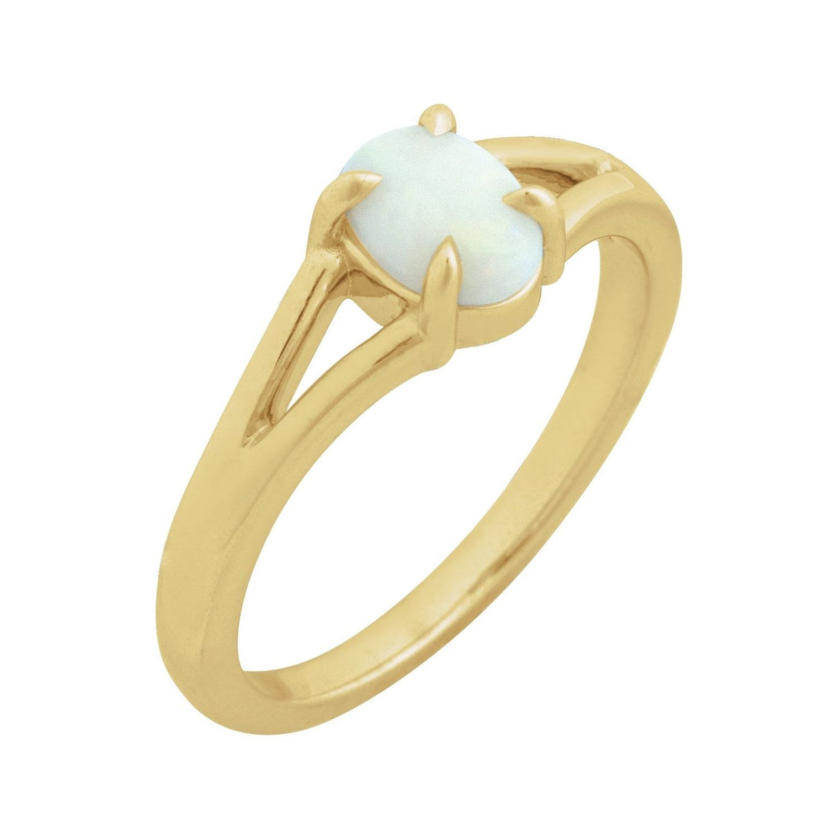 Sapphire Row Natural Gemstone Claw-Prong Cabochon Ring - White Opal, 14K Yellow Gold, Oval 7 × 5 mm