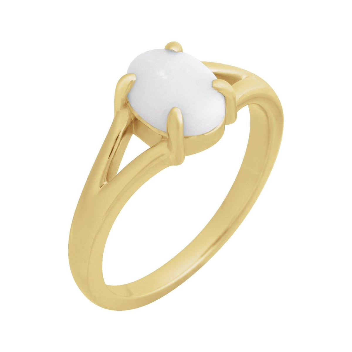 Sapphire Row Natural Gemstone Claw-Prong Cabochon Ring - White Opal, 14K Yellow Gold, Oval 8 × 6 mm