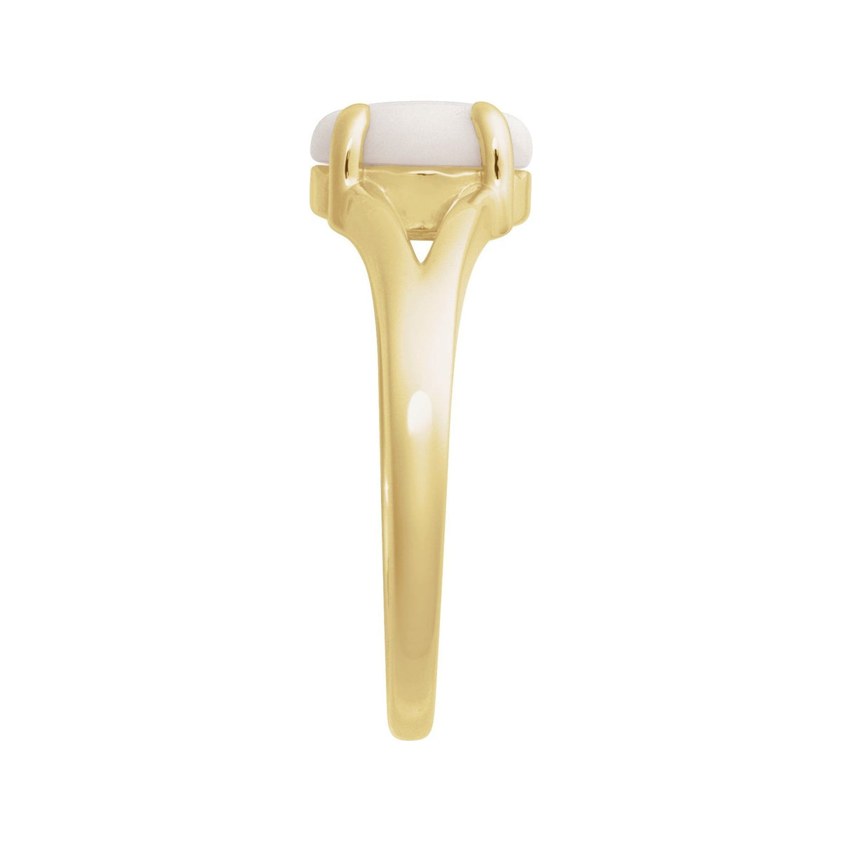Sapphire Row Natural Gemstone Claw-Prong Cabochon Ring - White Opal, 14K Yellow Gold, Oval 8 × 6 mm (view 3)