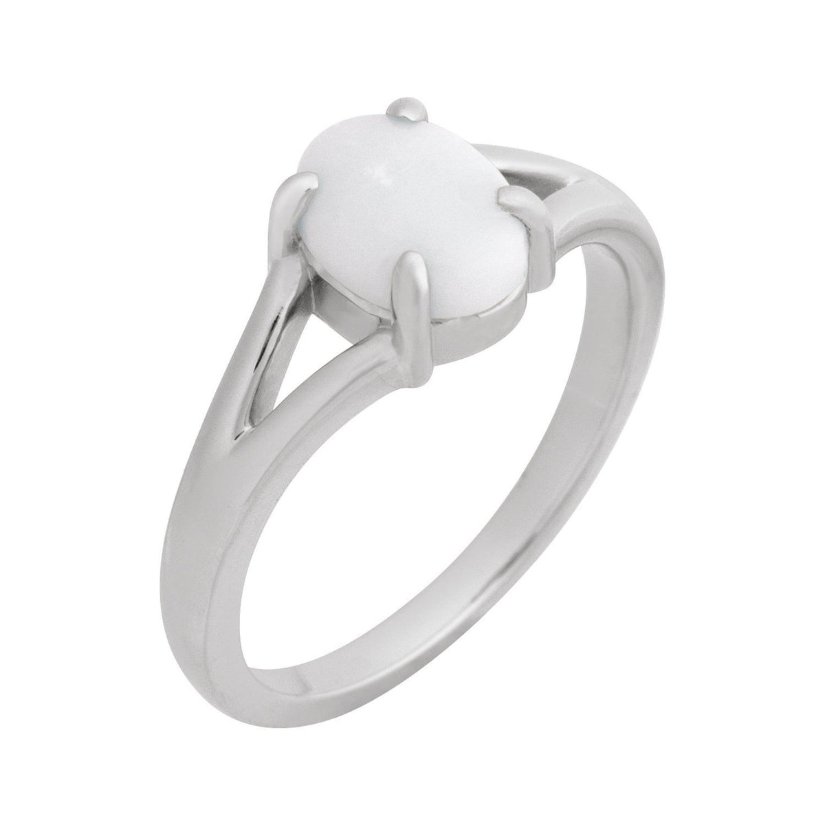 Sapphire Row Natural Gemstone Claw-Prong Cabochon Ring - White Opal, Platinum, Oval 8 × 6 mm