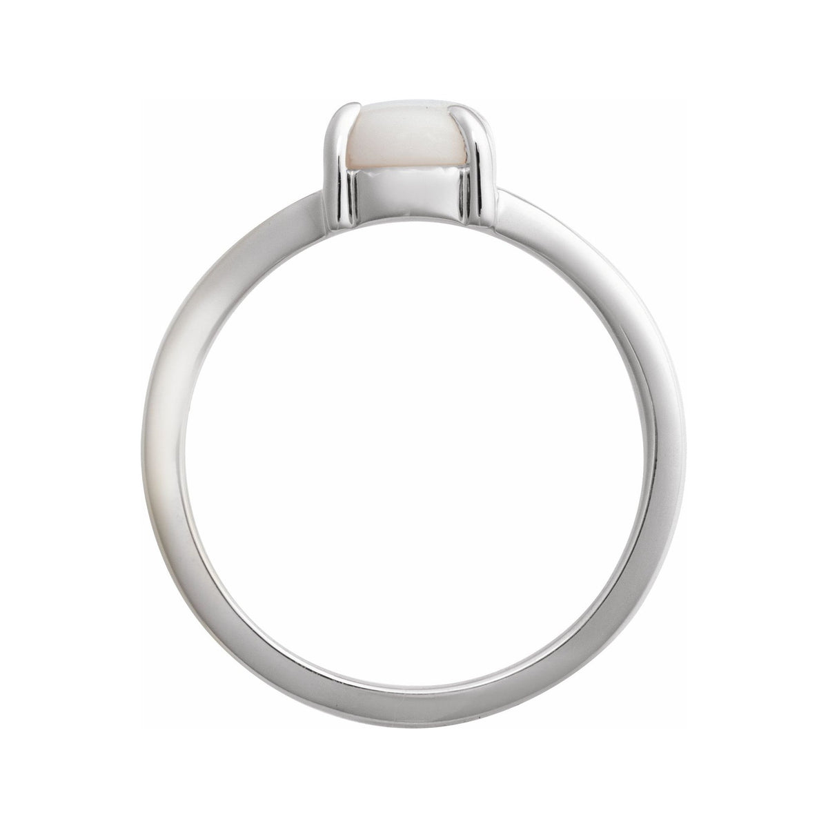 Sapphire Row Natural Gemstone Claw-Prong Cabochon Ring - White Opal, Platinum, Oval 8 × 6 mm (view 2)