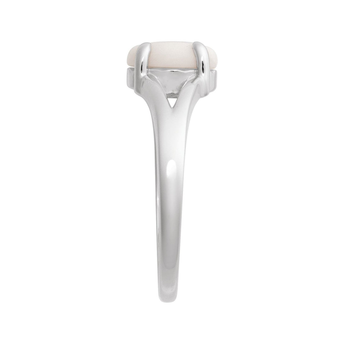 Sapphire Row Natural Gemstone Claw-Prong Cabochon Ring - White Opal, Platinum, Oval 8 × 6 mm (view 3)