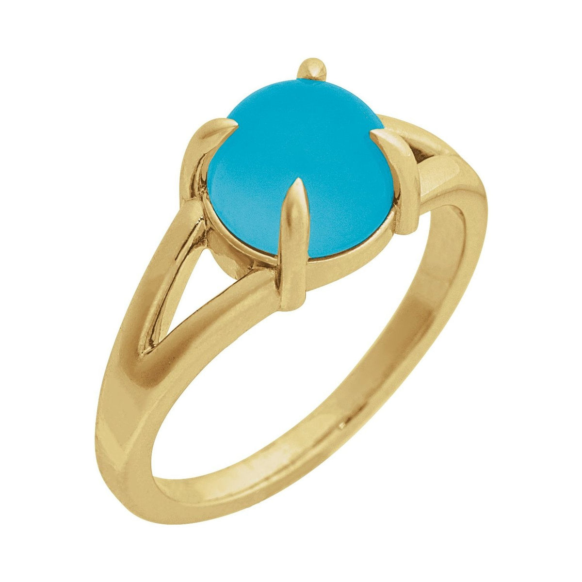 Sapphire Row Natural Gemstone Claw-Prong Cabochon Ring - Turquoise, 14K Yellow Gold, Round 6 mm