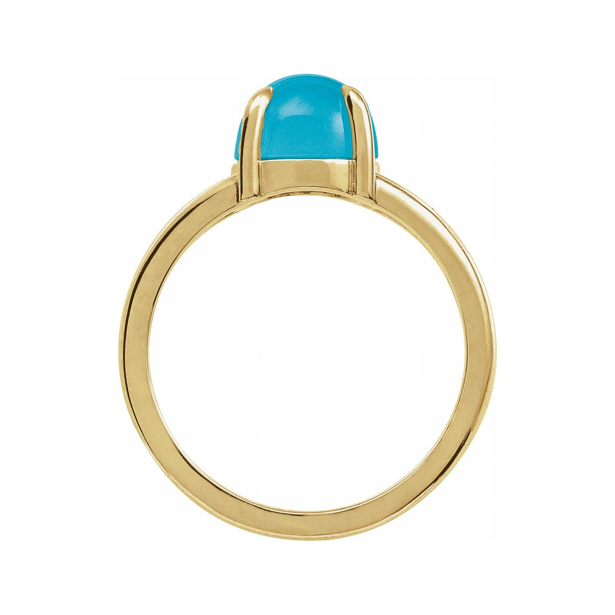 Sapphire Row Natural Gemstone Claw-Prong Cabochon Ring - Turquoise, 14K Yellow Gold, Round 6 mm (view 2)