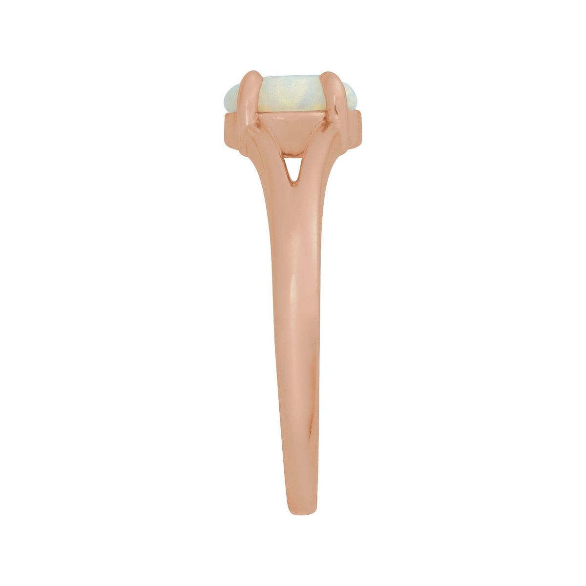 Sapphire Row Natural Gemstone Claw-Prong Cabochon Ring - White Opal, 14K Rose Gold, Oval 7 × 5 mm (view 3)