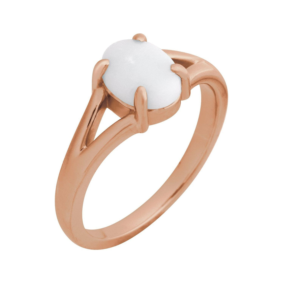 Sapphire Row Natural Gemstone Claw-Prong Cabochon Ring - White Opal, 14K Rose Gold, Oval 8 × 6 mm