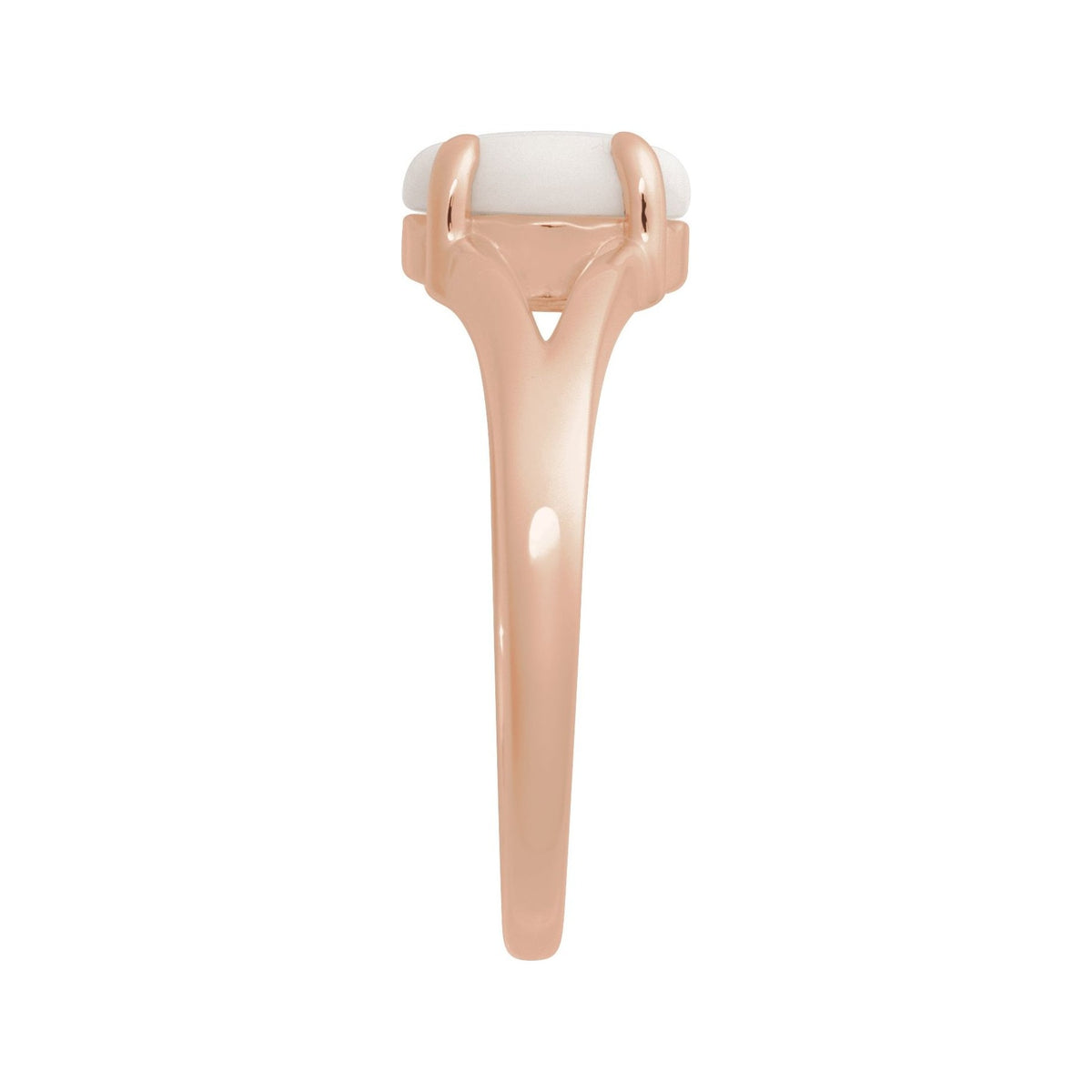 Sapphire Row Natural Gemstone Claw-Prong Cabochon Ring - White Opal, 14K Rose Gold, Oval 8 × 6 mm (view 3)