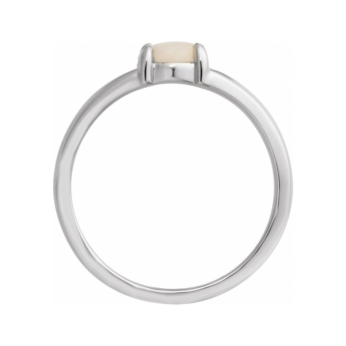 Sapphire Row Natural Gemstone Claw-Prong Cabochon Ring - White Opal, 14K White Gold, Round 6 mm (view 2)