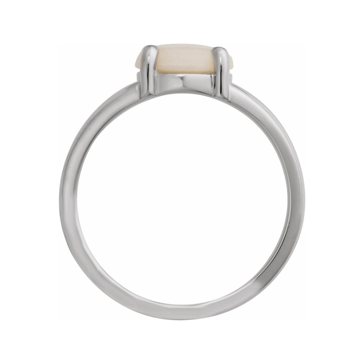 Sapphire Row Natural Gemstone Claw-Prong Cabochon Ring - White Opal, 14K White Gold, Round 8 mm (view 2)