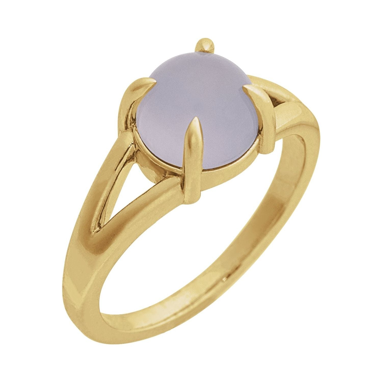 Sapphire Row Natural Gemstone Claw-Prong Cabochon Ring - Chalcedony, 14K Yellow Gold, Round 8 mm