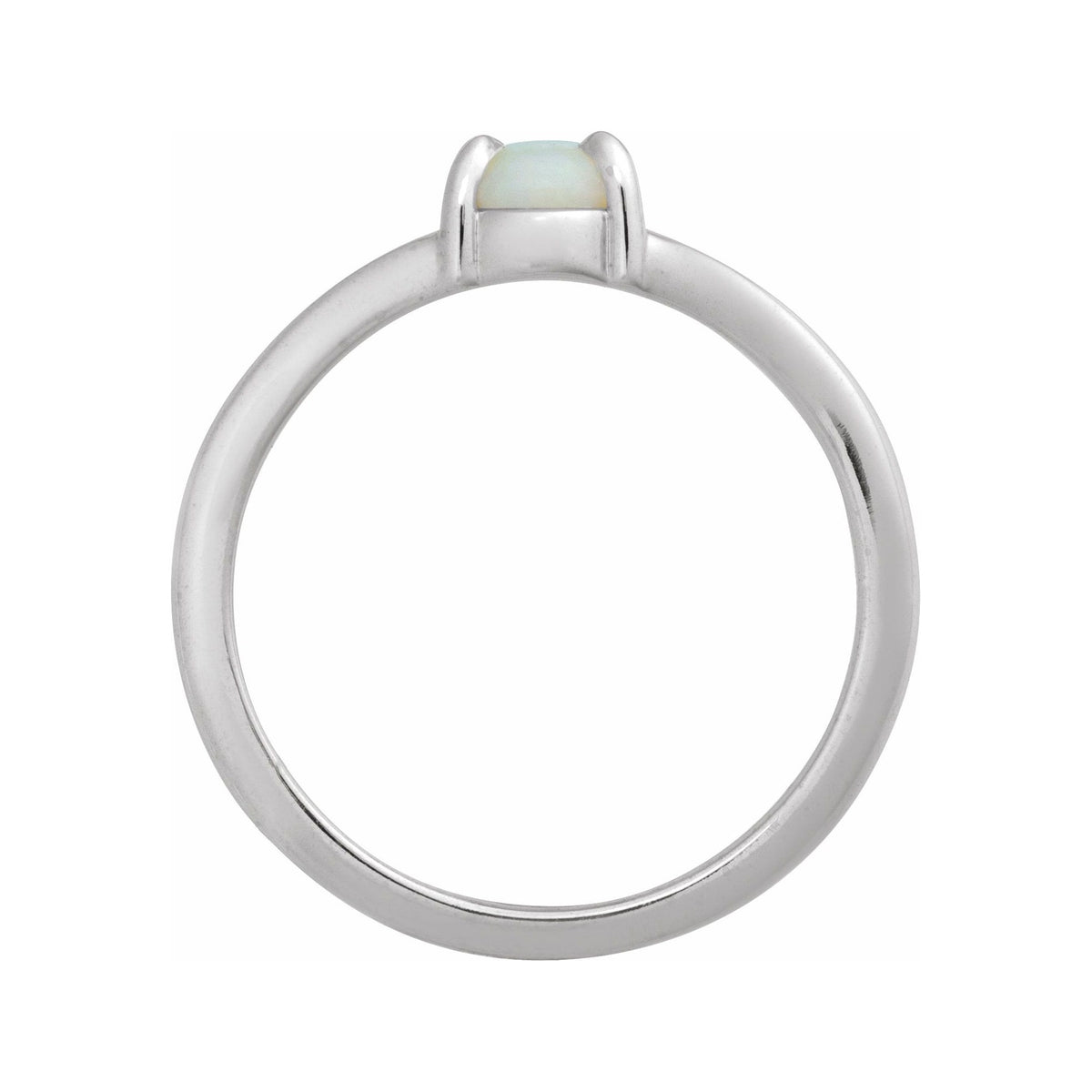 Sapphire Row Natural Gemstone Claw-Prong Cabochon Ring - White Opal, 14K White Gold, Oval 7 × 5 mm (view 2)
