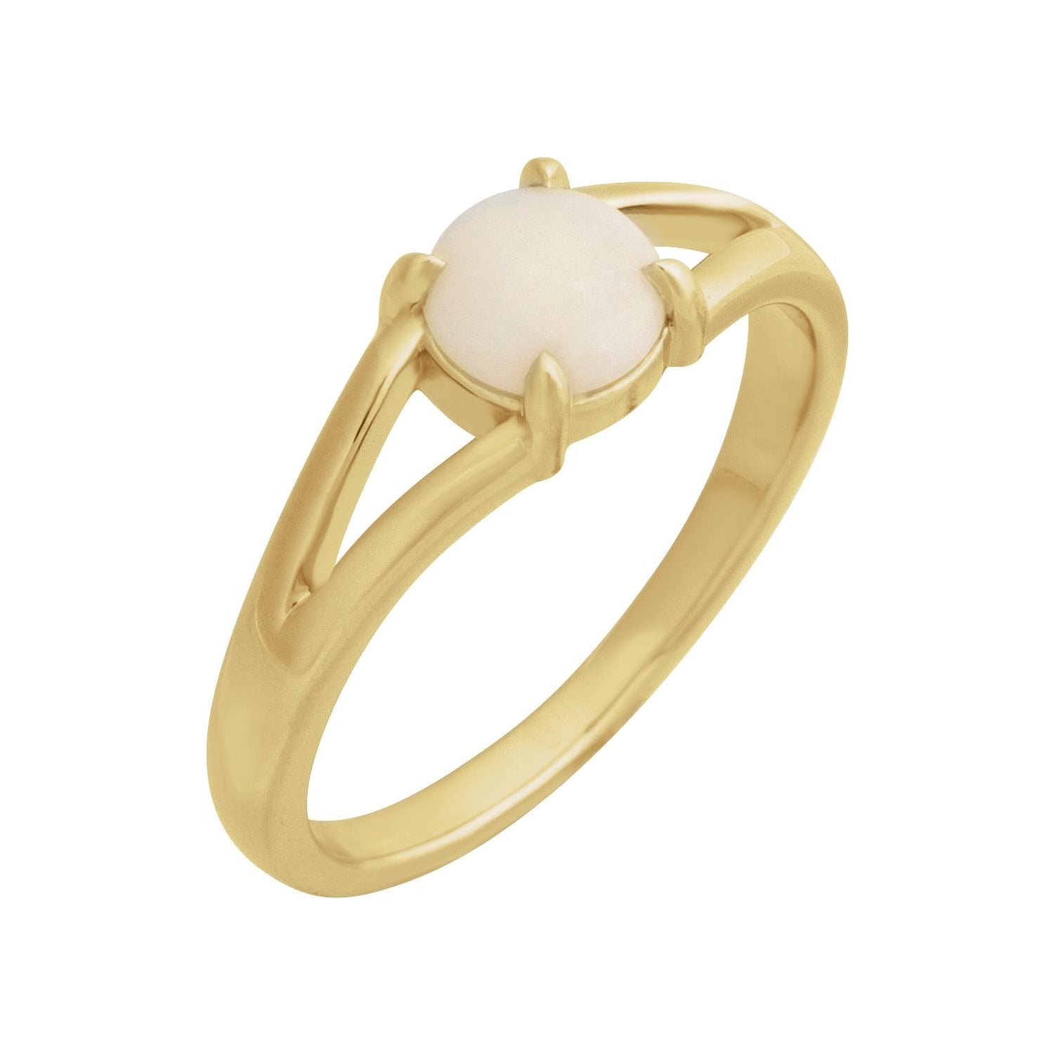 Sapphire Row Natural Gemstone Claw-Prong Cabochon Ring - White Opal, 14K Yellow Gold, Round 6 mm