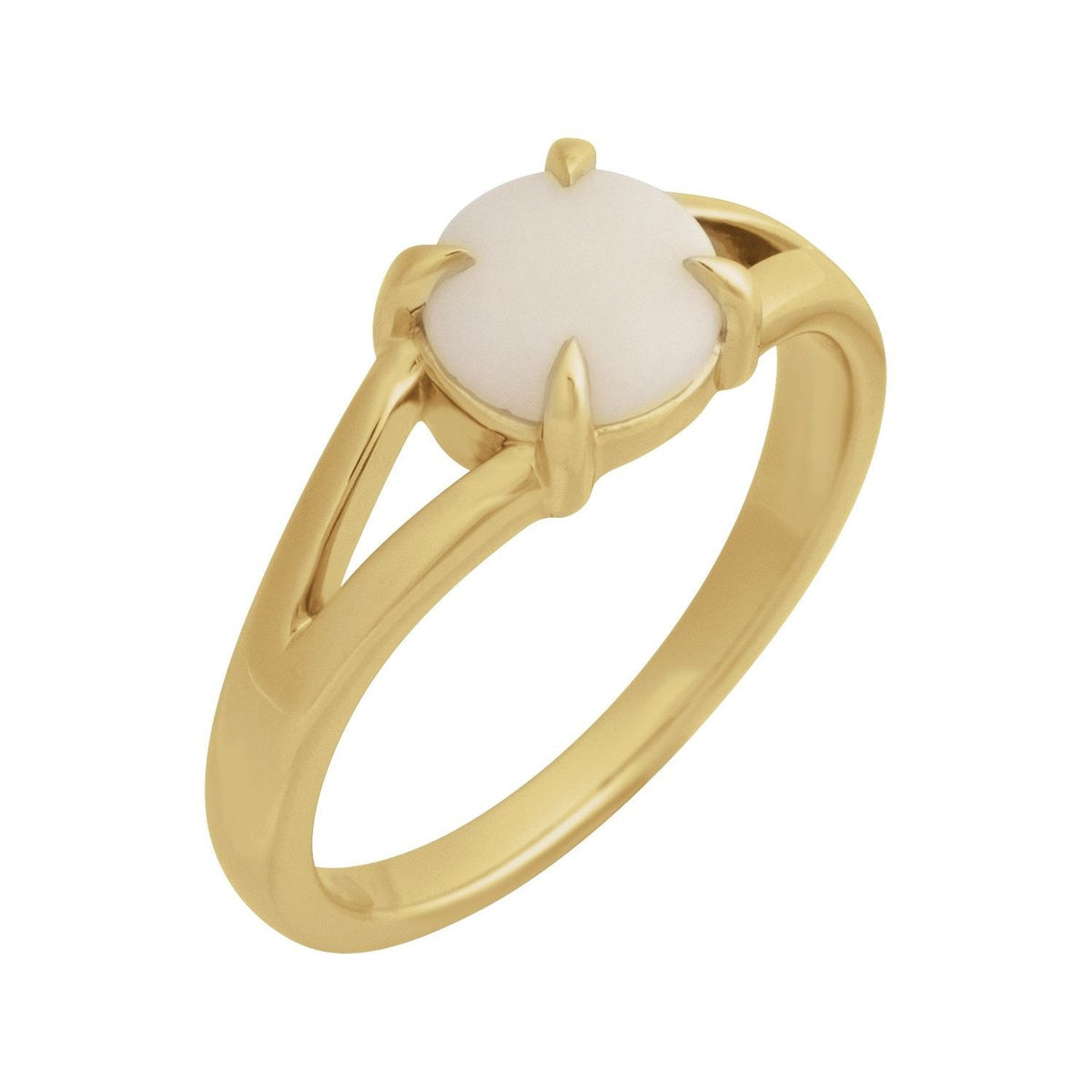 Sapphire Row Natural Gemstone Claw-Prong Cabochon Ring - White Opal, 14K Yellow Gold, Round 7 mm