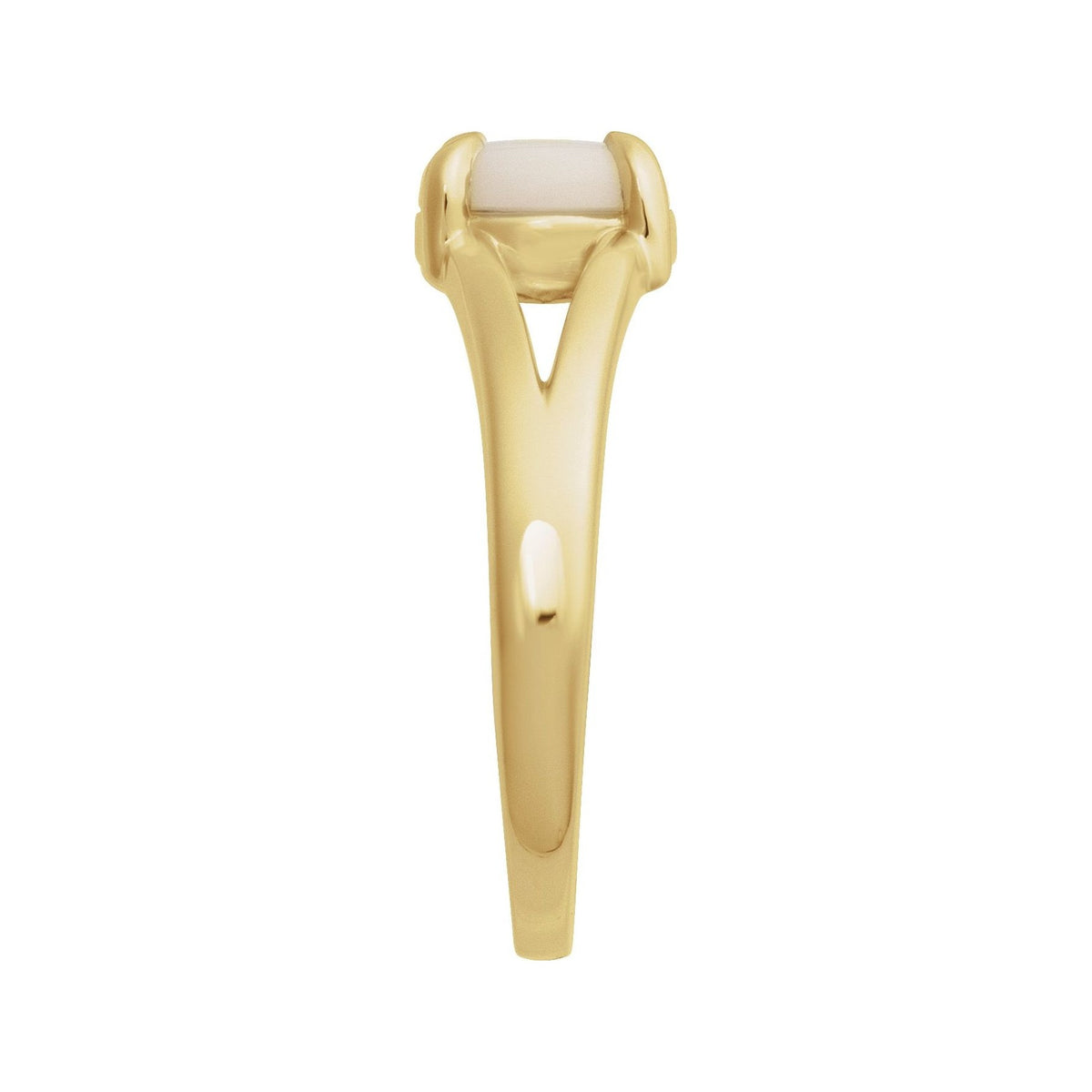 Sapphire Row Natural Gemstone Claw-Prong Cabochon Ring - White Opal, 14K Yellow Gold, Round 7 mm (view 3)