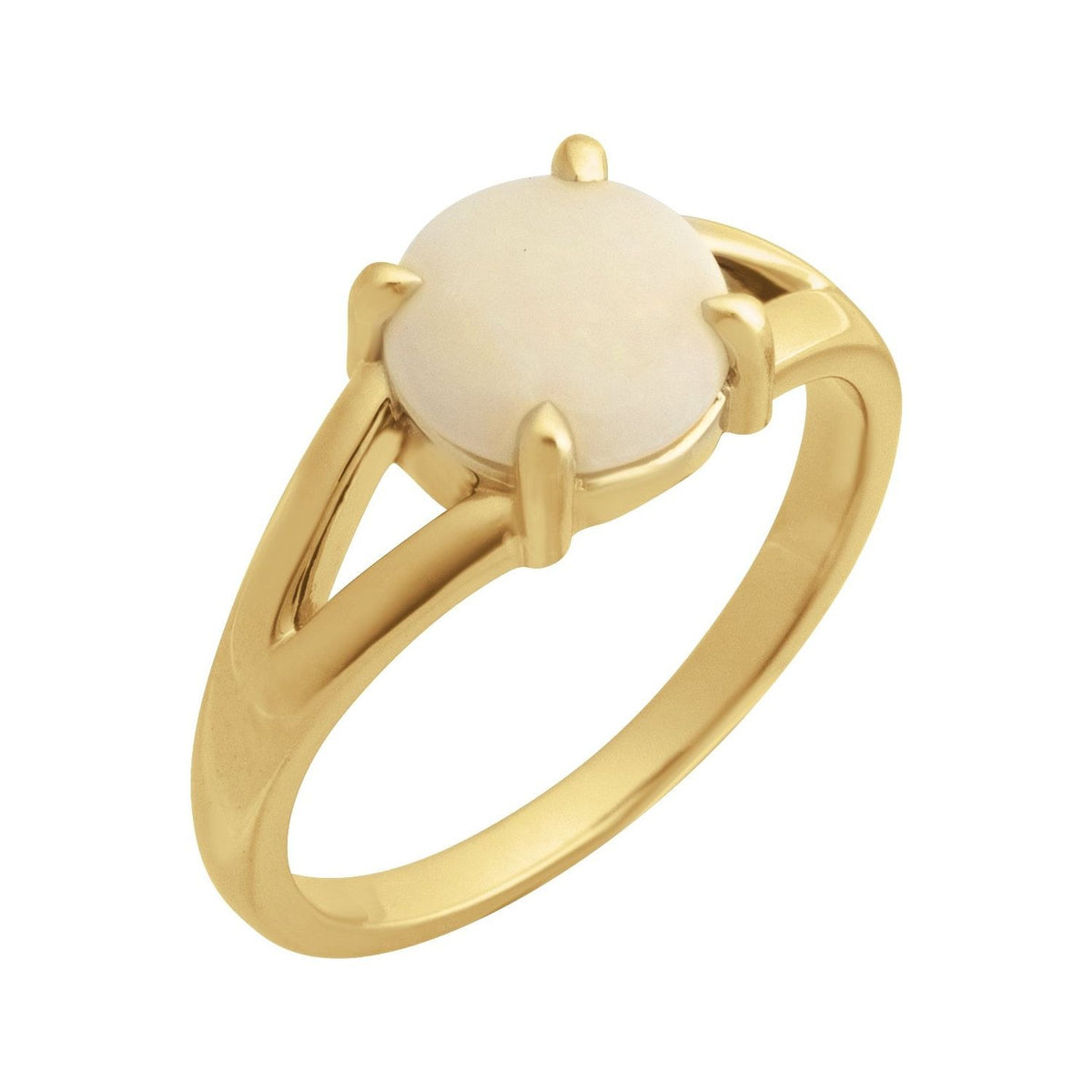 Sapphire Row Natural Gemstone Claw-Prong Cabochon Ring - White Opal, 14K Yellow Gold, Round 8 mm