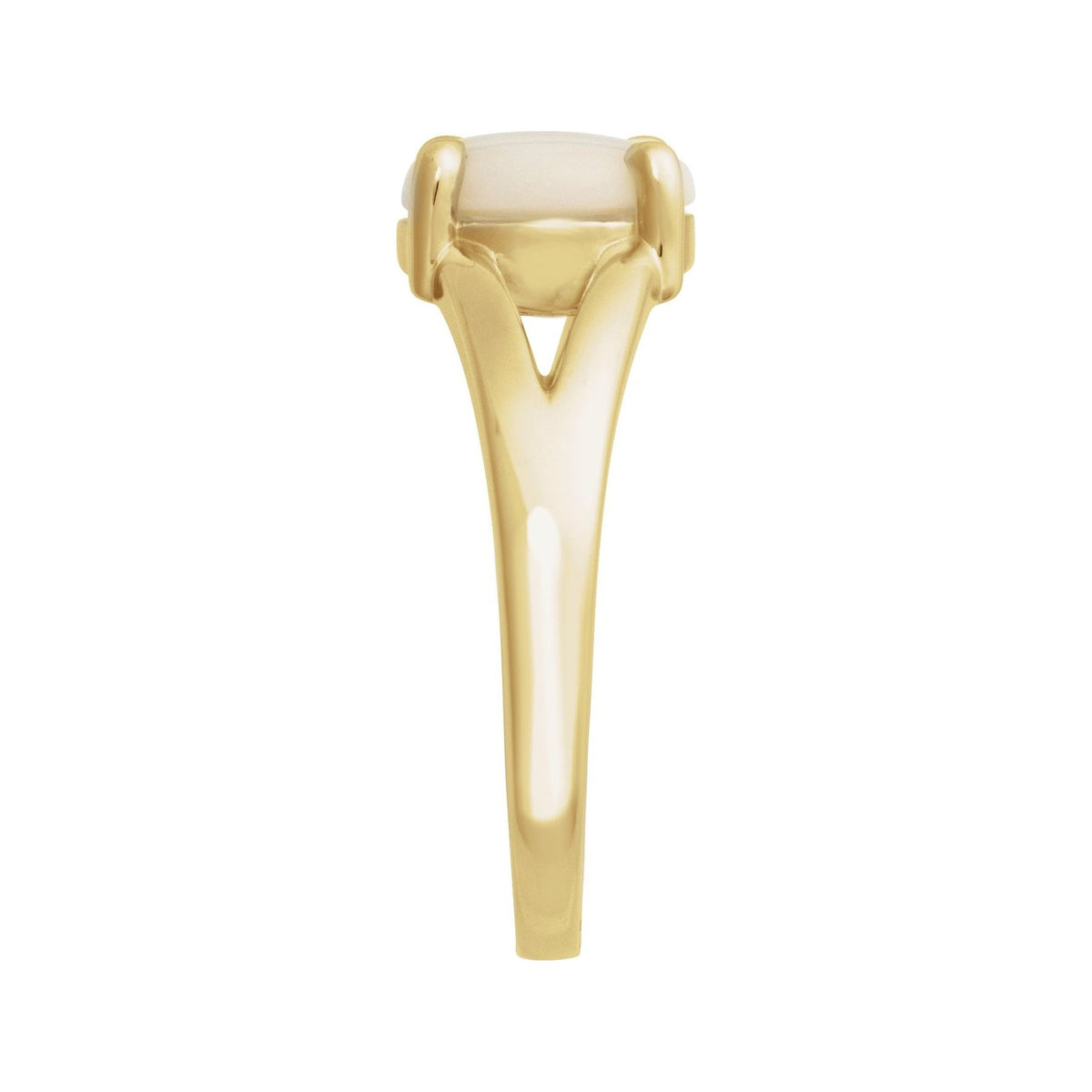 Sapphire Row Natural Gemstone Claw-Prong Cabochon Ring - White Opal, 14K Yellow Gold, Round 8 mm (view 3)