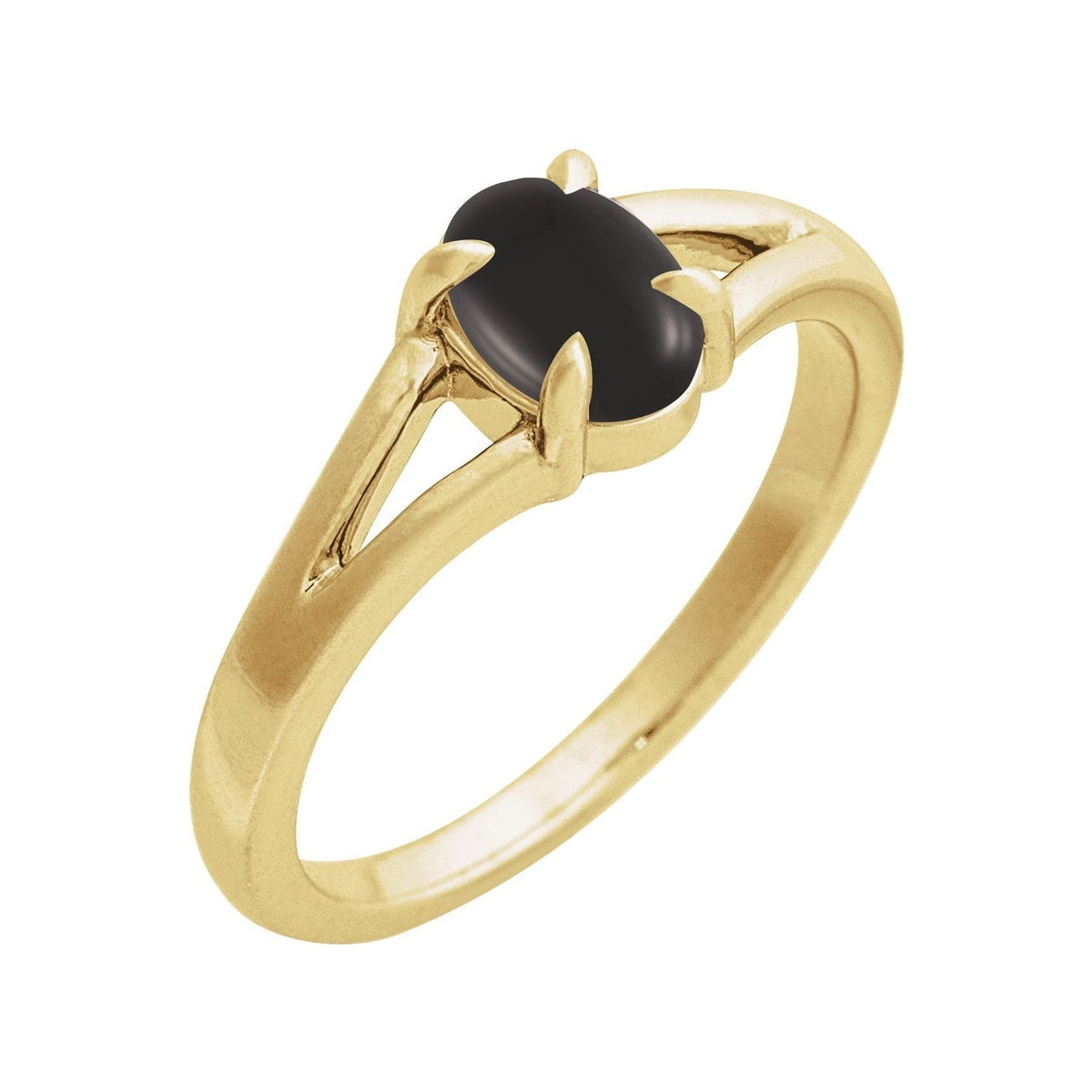 Sapphire Row Natural Gemstone Claw-Prong Cabochon Ring - Onyx, 14K Yellow Gold, Oval 7 × 5 mm