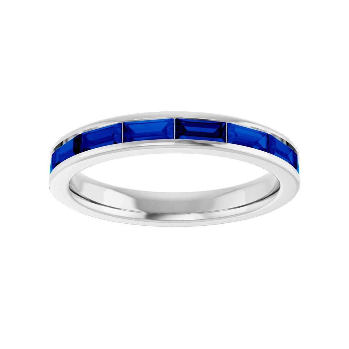 Sapphire Row Natural Gemstone Baguette Channel Stackable Ring - Blue Sapphire, 14K White Gold (view 3)