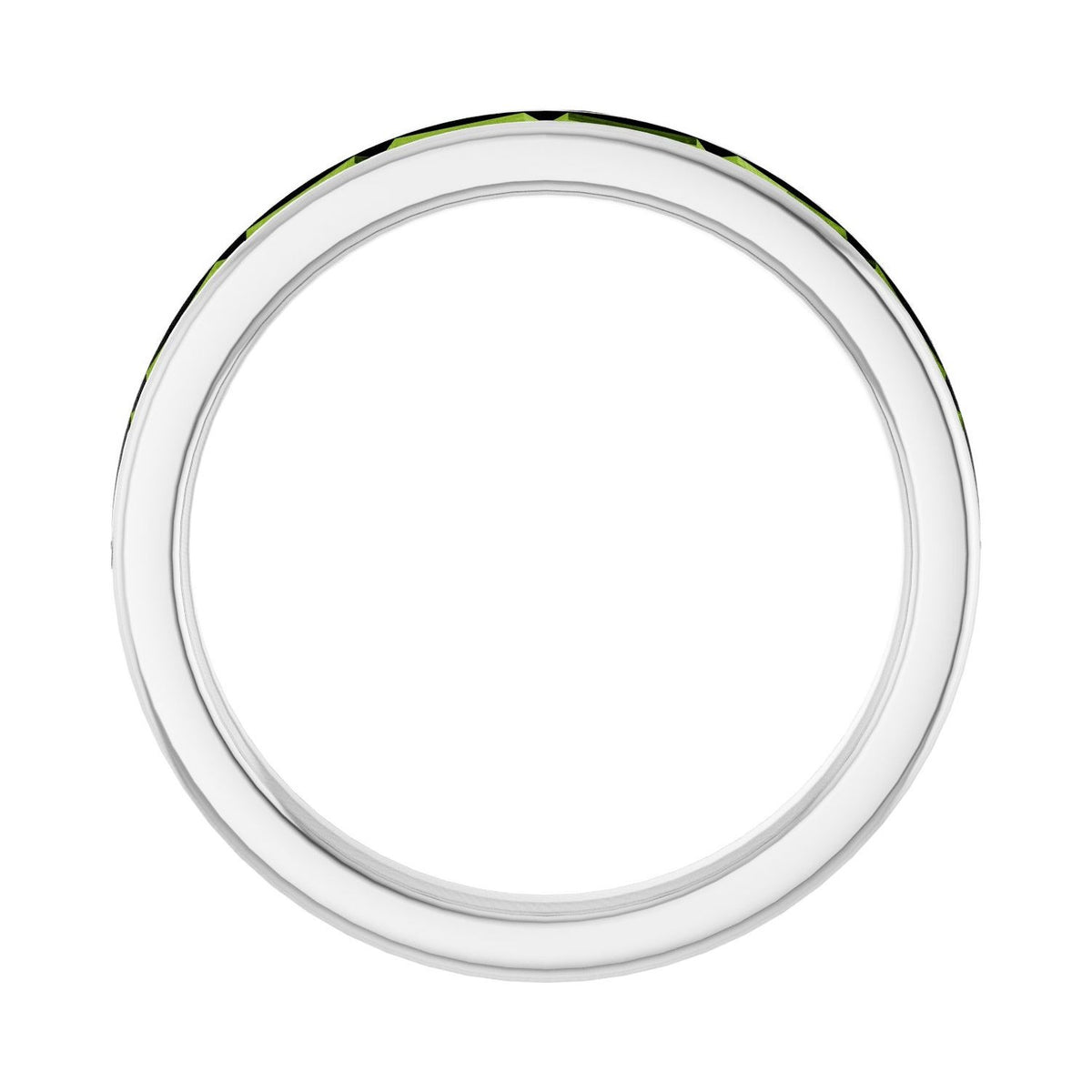 Sapphire Row Natural Gemstone Baguette Channel Stackable Ring - Peridot, 14K White Gold (view 2)