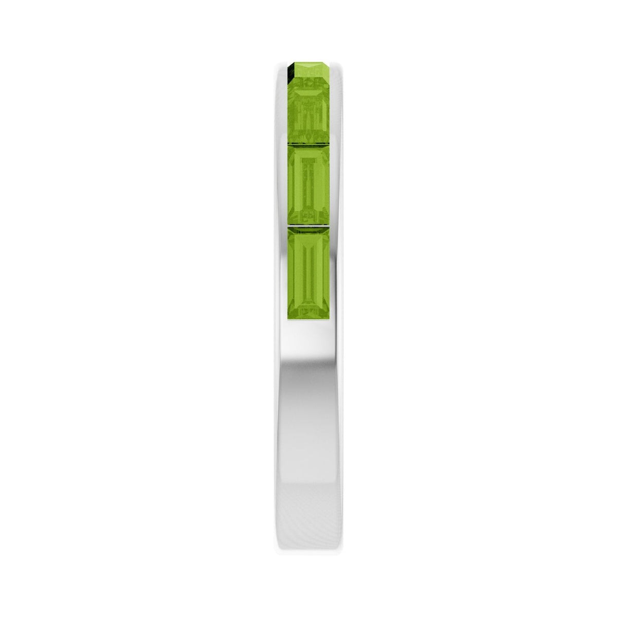 Sapphire Row Natural Gemstone Baguette Channel Stackable Ring - Peridot, 14K White Gold (view 4)