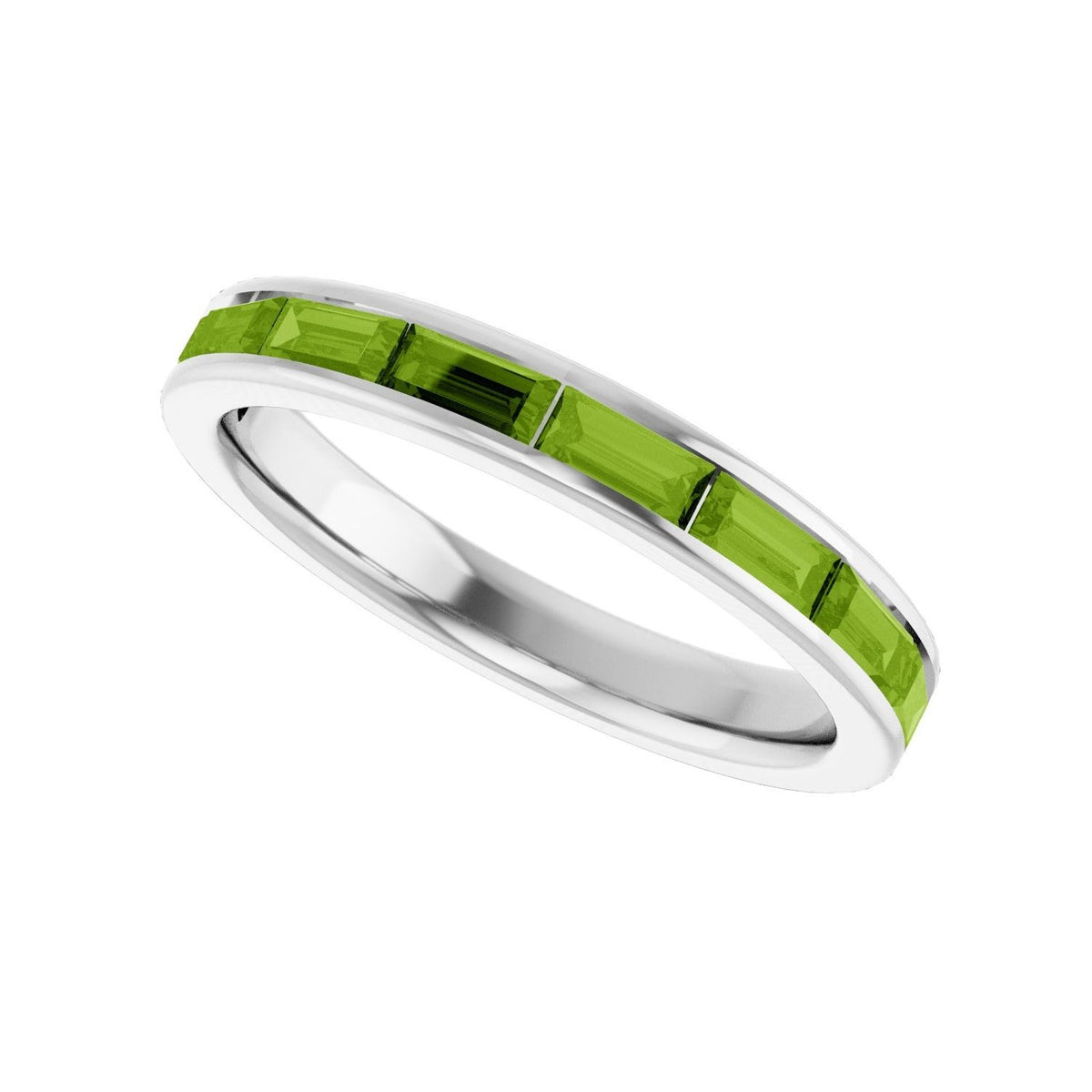 Sapphire Row Natural Gemstone Baguette Channel Stackable Ring - Peridot, 14K White Gold (view 5)