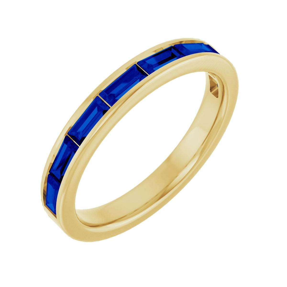 Sapphire Row Natural Gemstone Baguette Channel Stackable Ring - Blue Sapphire, 14K Yellow Gold