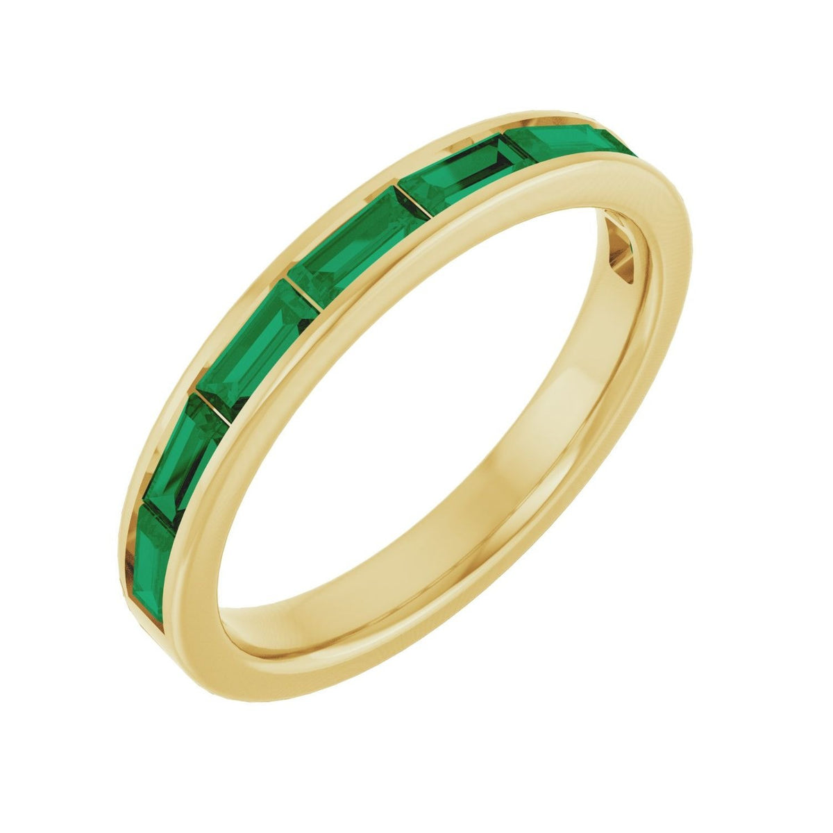 Sapphire Row Natural Gemstone Baguette Channel Stackable Ring - Emerald, 14K Yellow Gold