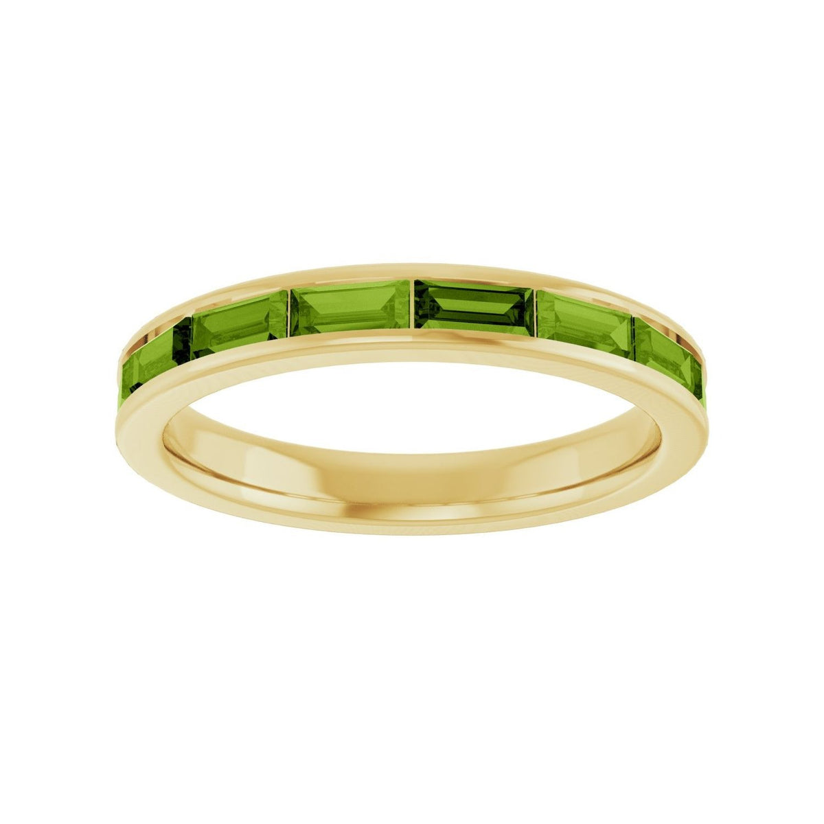 Sapphire Row Natural Gemstone Baguette Channel Stackable Ring - Peridot, 14K Yellow Gold (view 3)