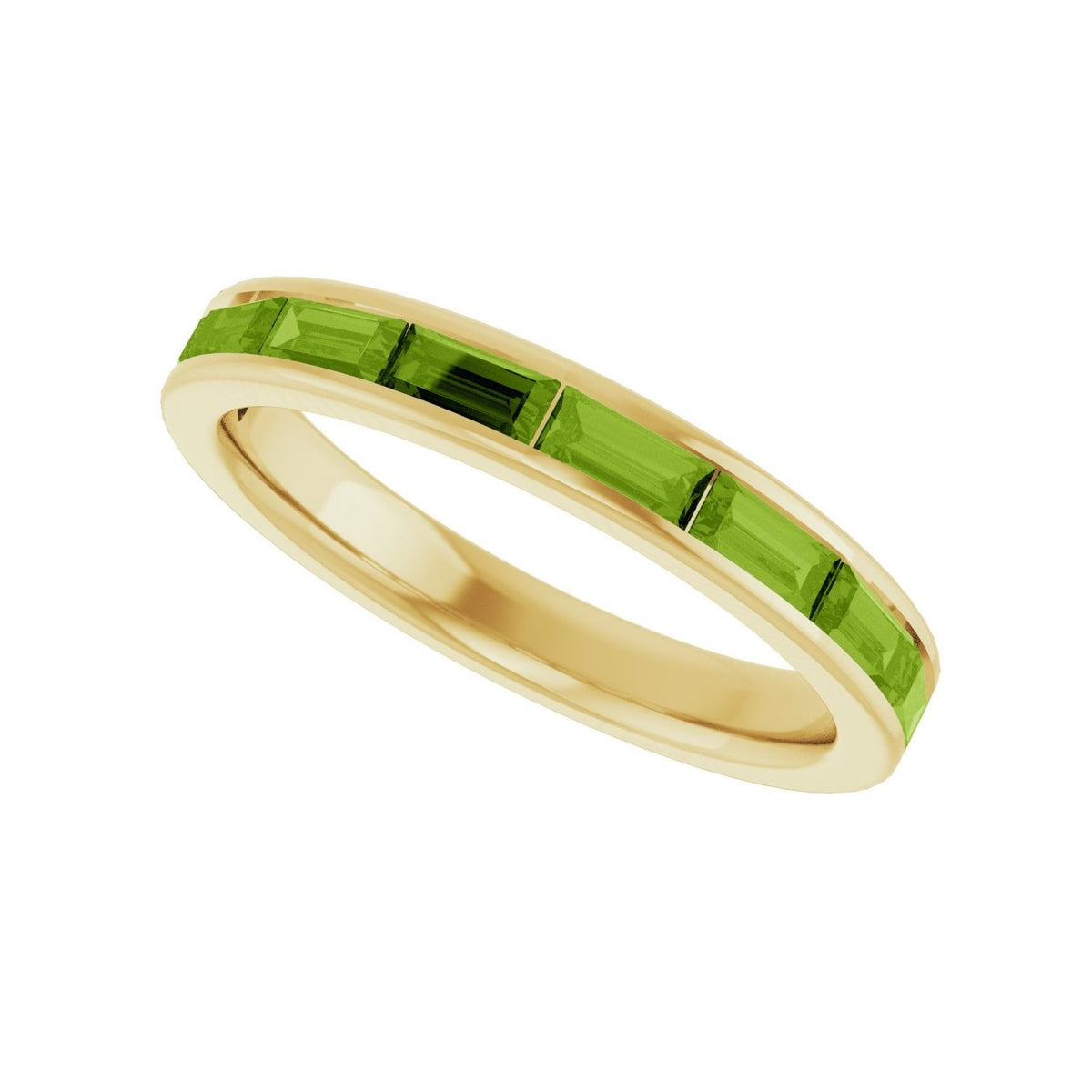 Sapphire Row Natural Gemstone Baguette Channel Stackable Ring - Peridot, 14K Yellow Gold (view 5)