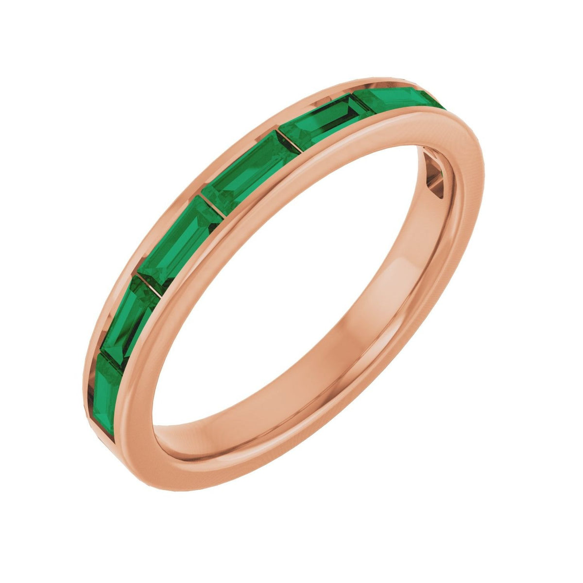 Sapphire Row Natural Gemstone Baguette Channel Stackable Ring - Emerald, 14K Rose Gold
