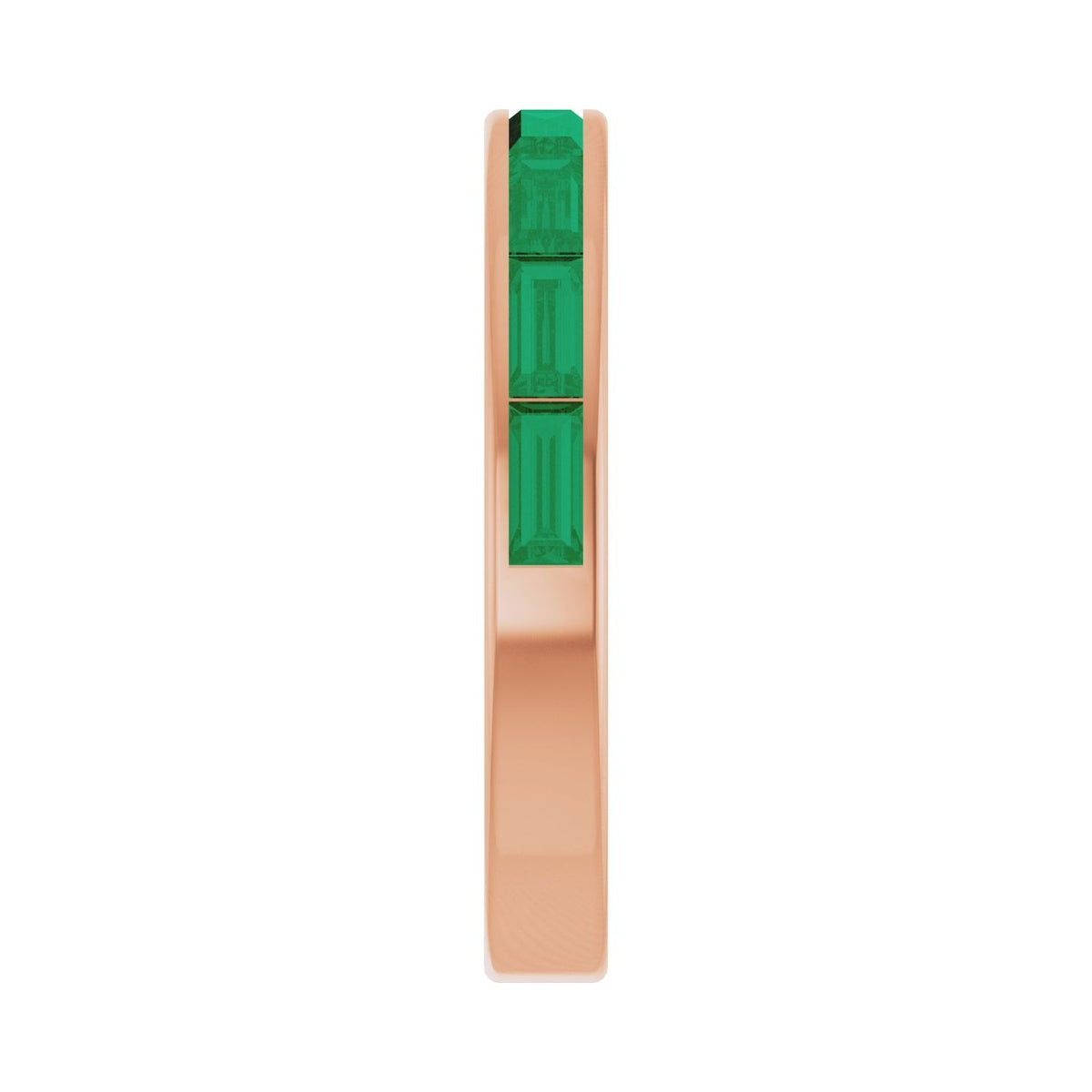 Sapphire Row Natural Gemstone Baguette Channel Stackable Ring - Emerald, 14K Rose Gold (view 3)