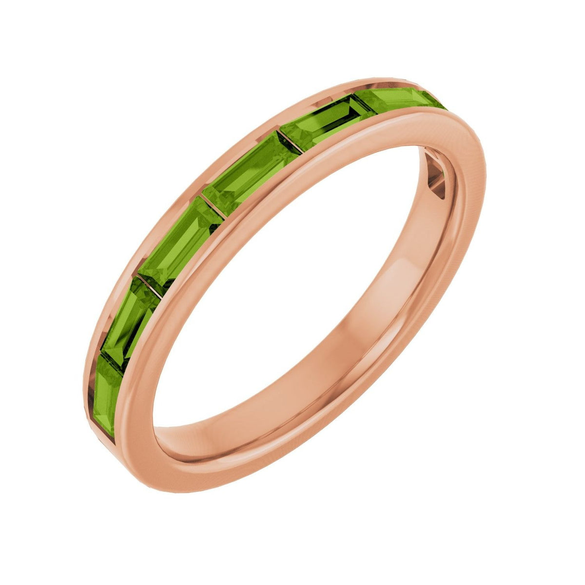 Sapphire Row Natural Gemstone Baguette Channel Stackable Ring - Peridot, 14K Rose Gold
