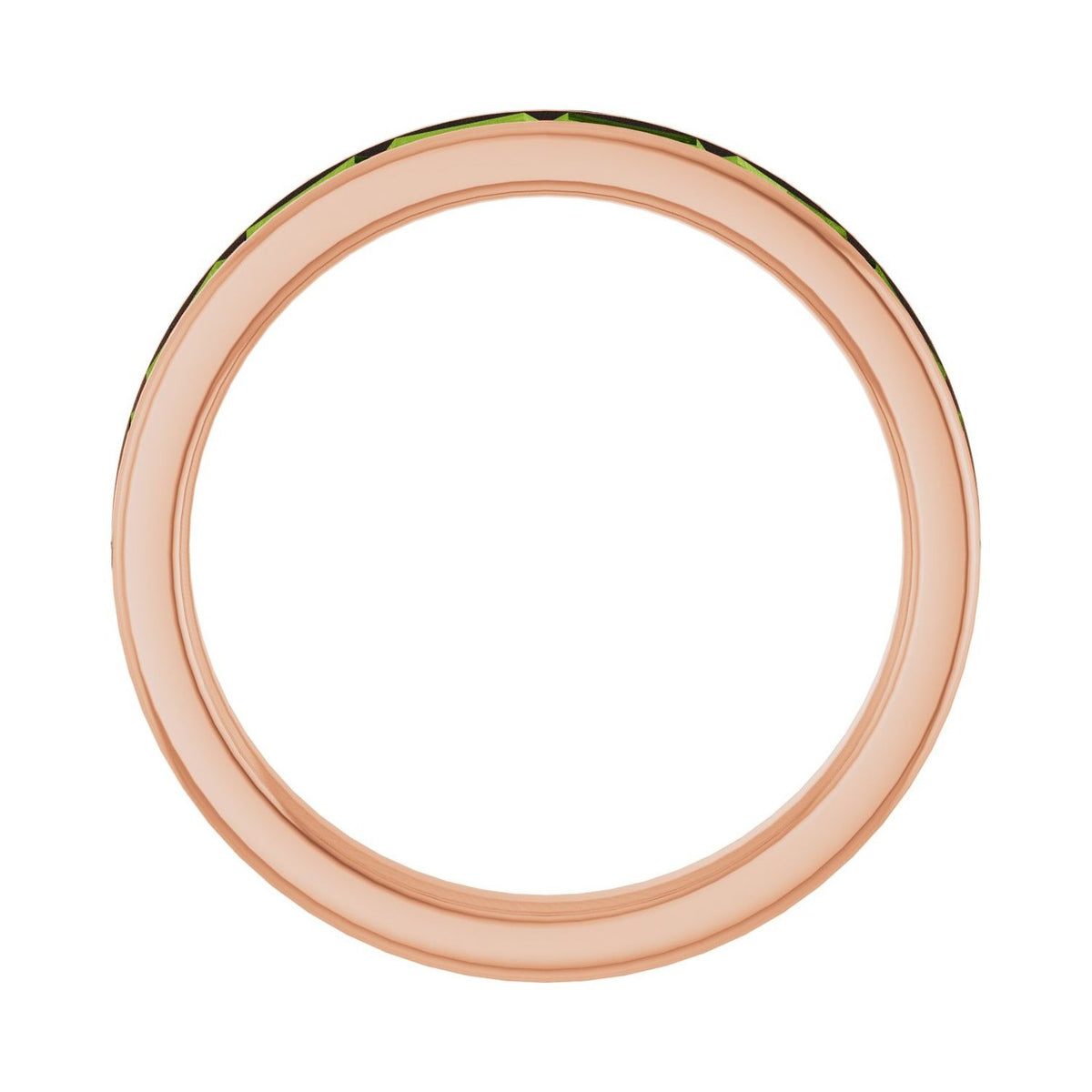 Sapphire Row Natural Gemstone Baguette Channel Stackable Ring - Peridot, 14K Rose Gold (view 2)