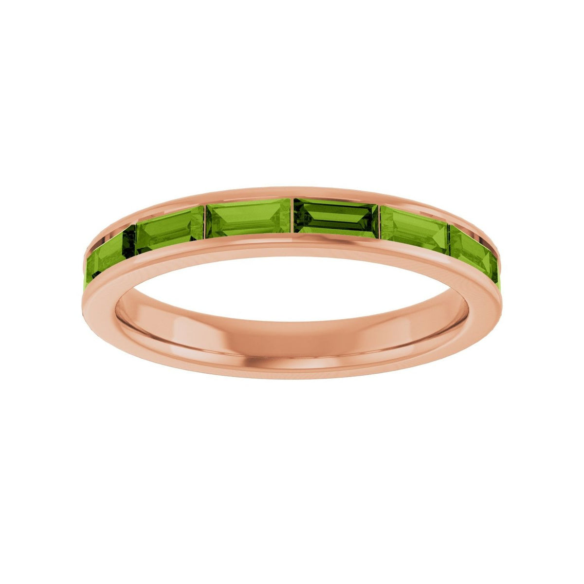 Sapphire Row Natural Gemstone Baguette Channel Stackable Ring - Peridot, 14K Rose Gold (view 3)