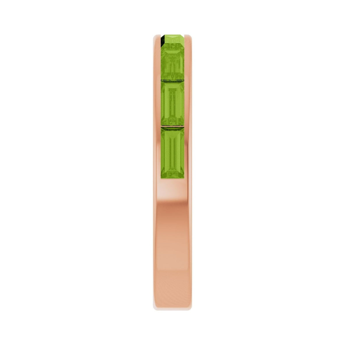 Sapphire Row Natural Gemstone Baguette Channel Stackable Ring - Peridot, 14K Rose Gold (view 4)