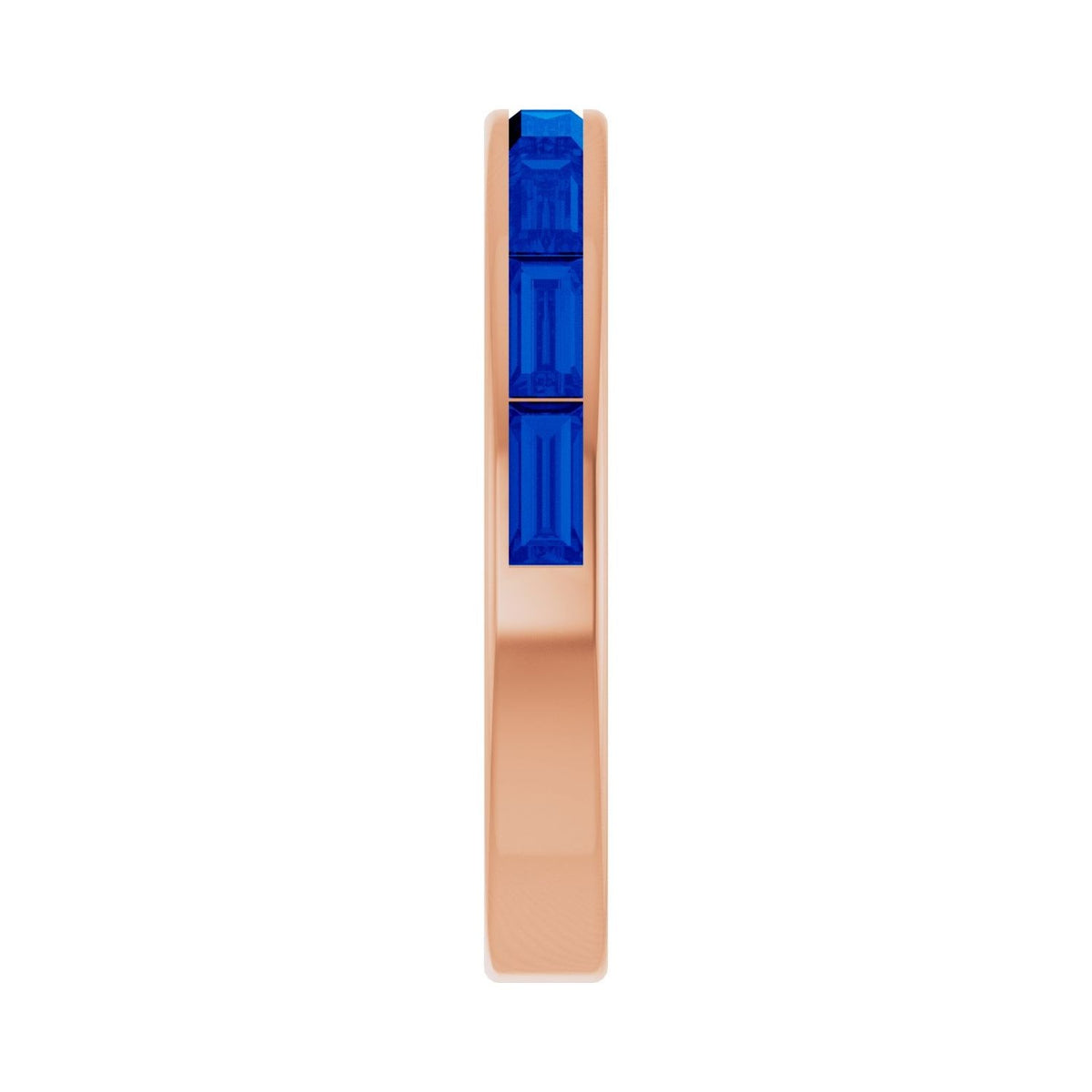 Sapphire Row Lab-Grown Gemstone Baguette Channel Stackable Ring - Blue Sapphire, 14K Rose Gold (view 3)