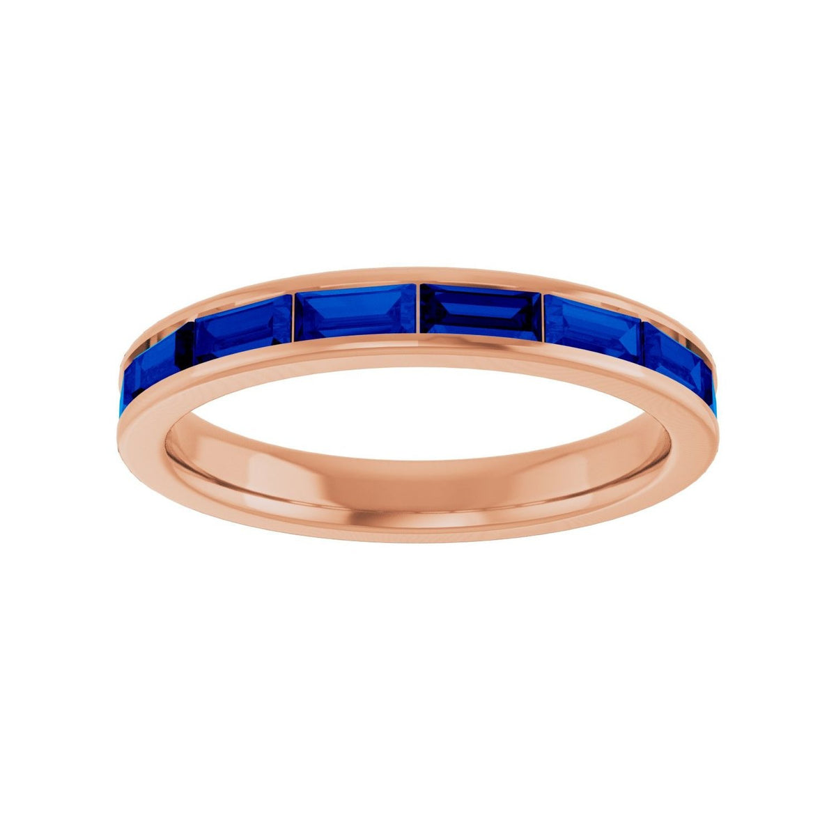 Sapphire Row Lab-Grown Gemstone Baguette Channel Stackable Ring - Blue Sapphire, 14K Rose Gold (view 4)