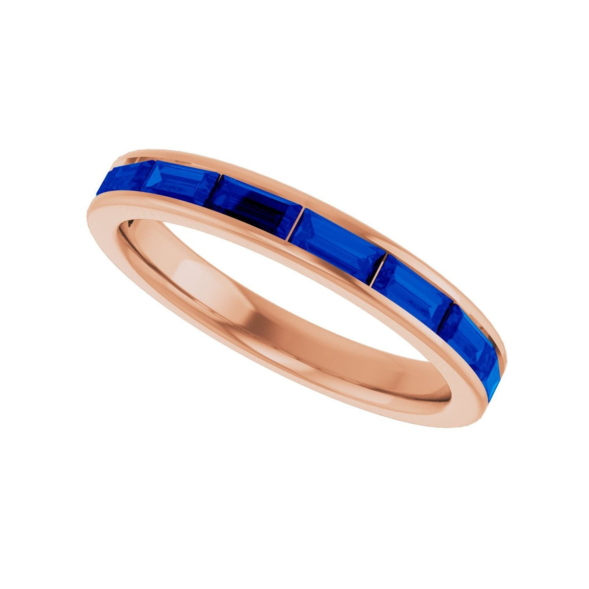 Sapphire Row Lab-Grown Gemstone Baguette Channel Stackable Ring - Blue Sapphire, 14K Rose Gold (view 5)