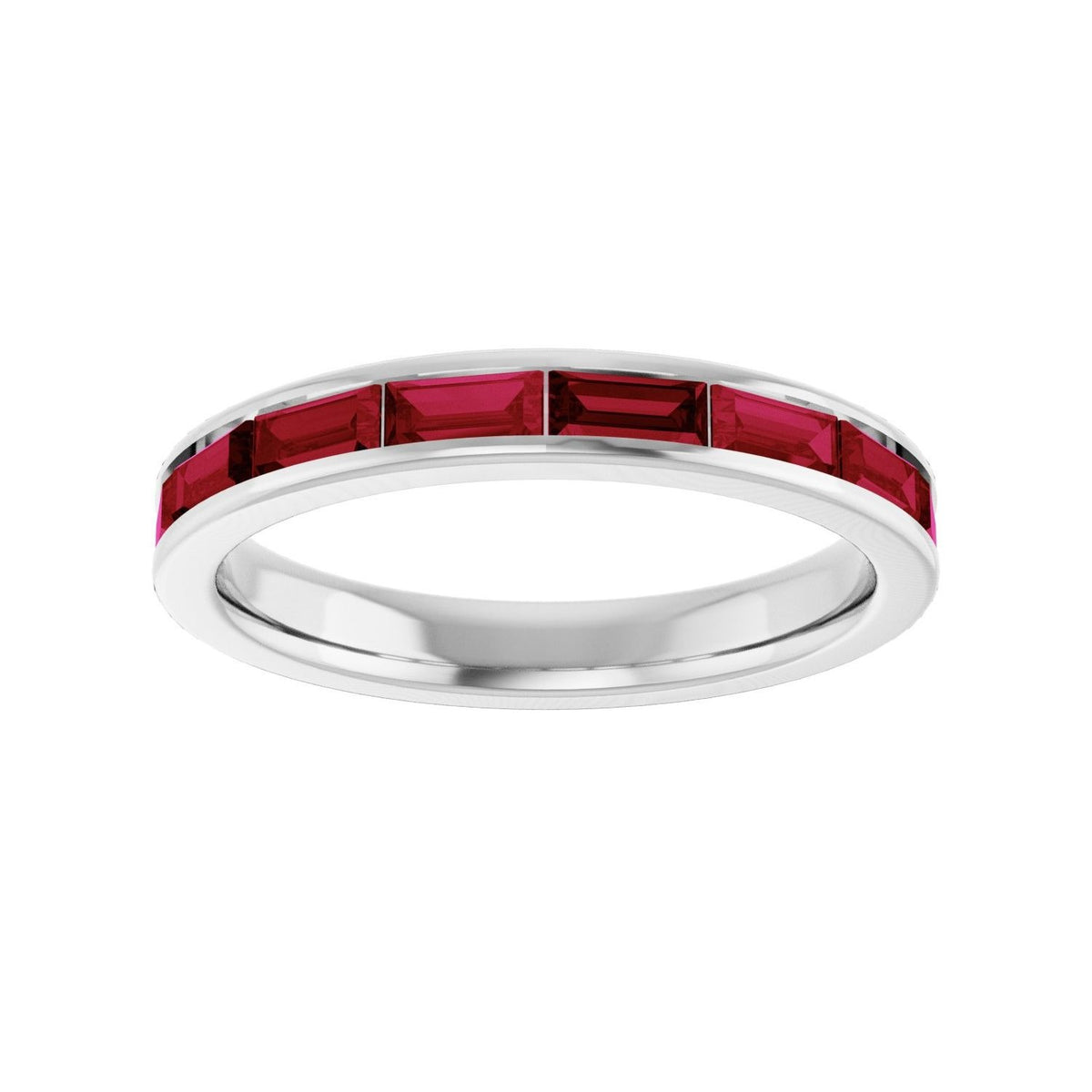 Sapphire Row Lab-Grown Gemstone Baguette Channel Stackable Ring - Ruby, 14K White Gold (view 3)